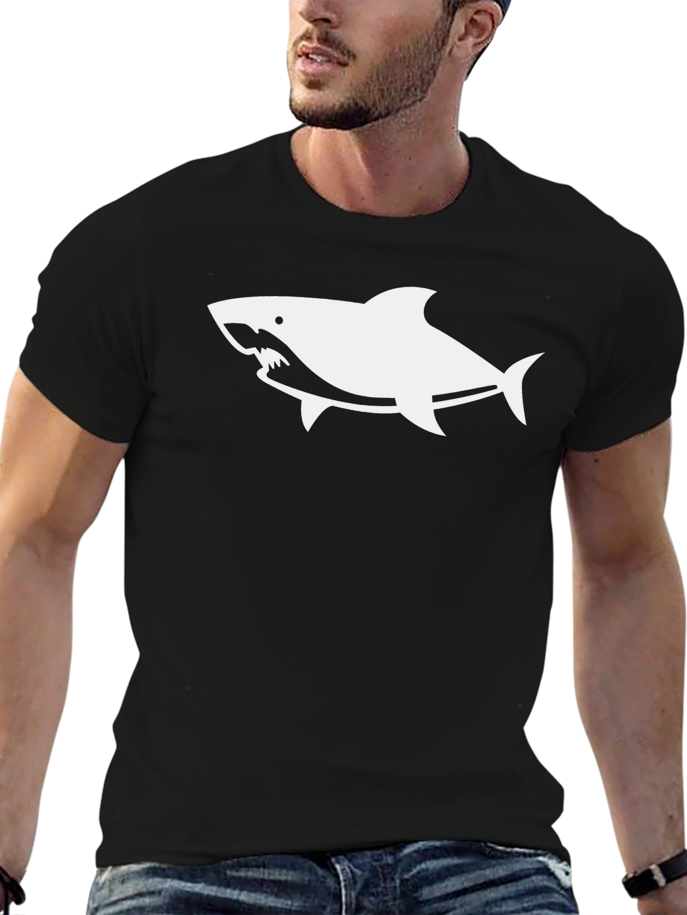 Black Shark Graphic Print Black T-Shirt view 6