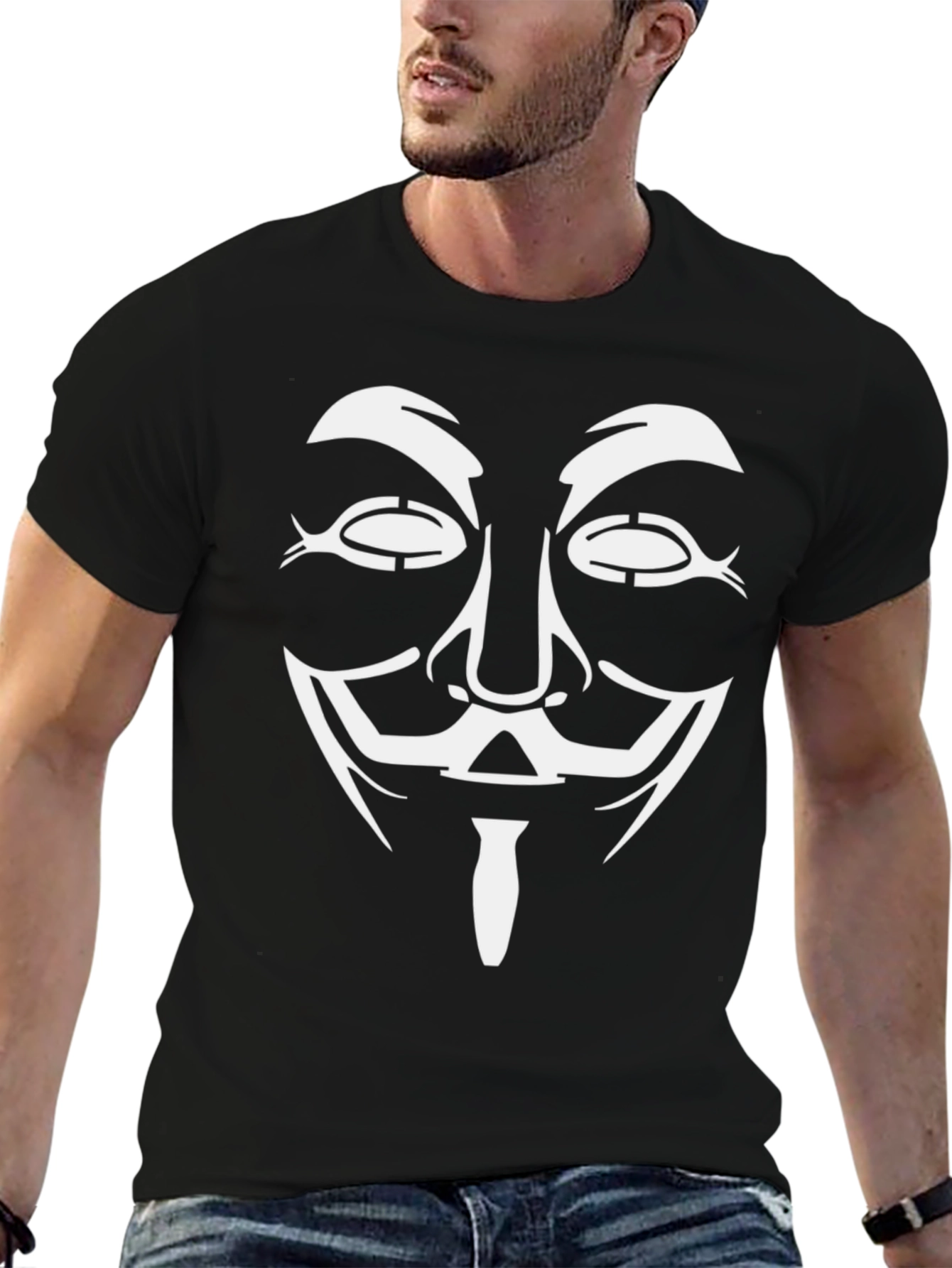 Black Anonymous Mask Graphic Black T-Shirt view 6
