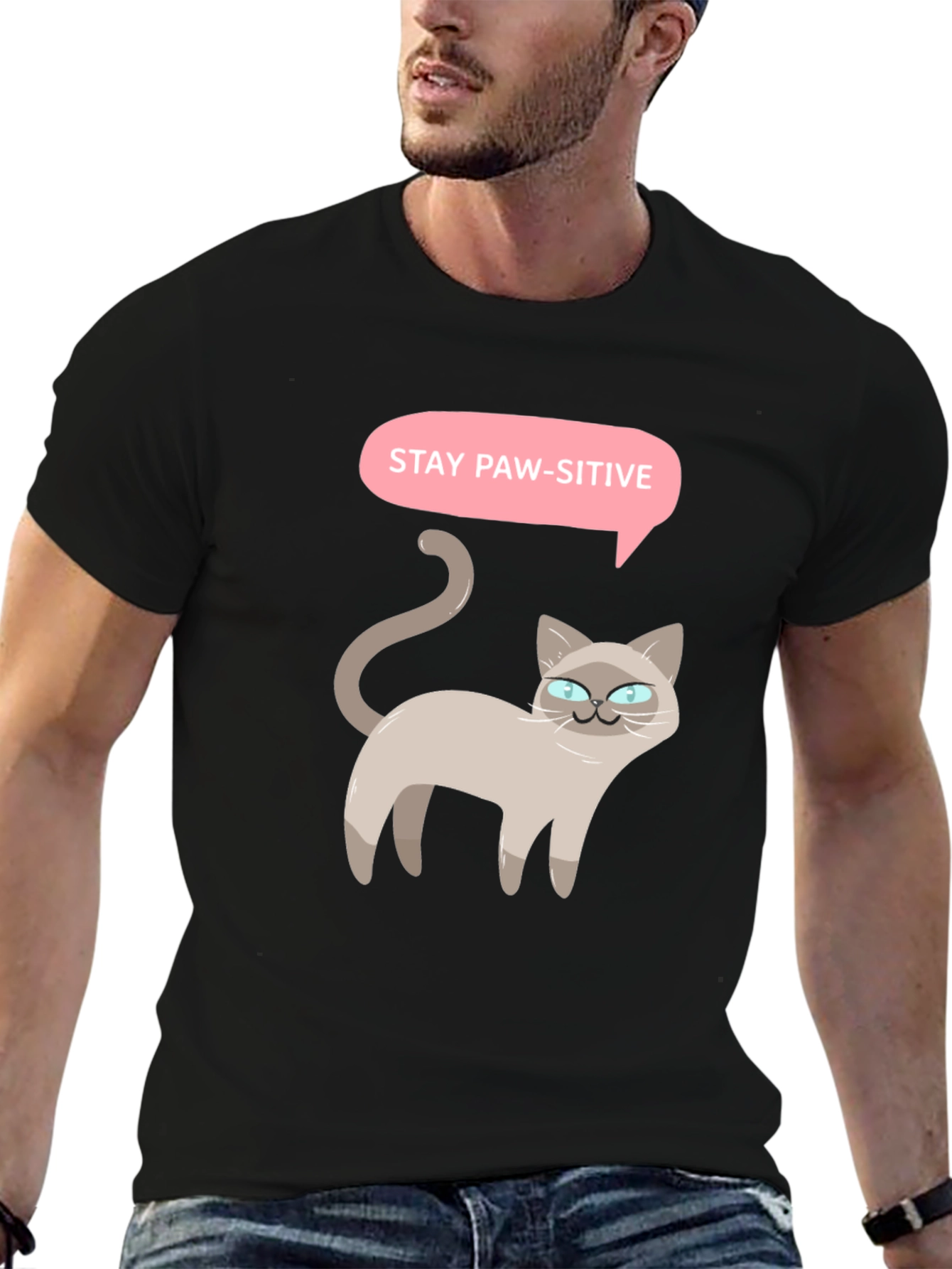 Black Stay Paw-sitive Cat Graphic T-Shirt view 6