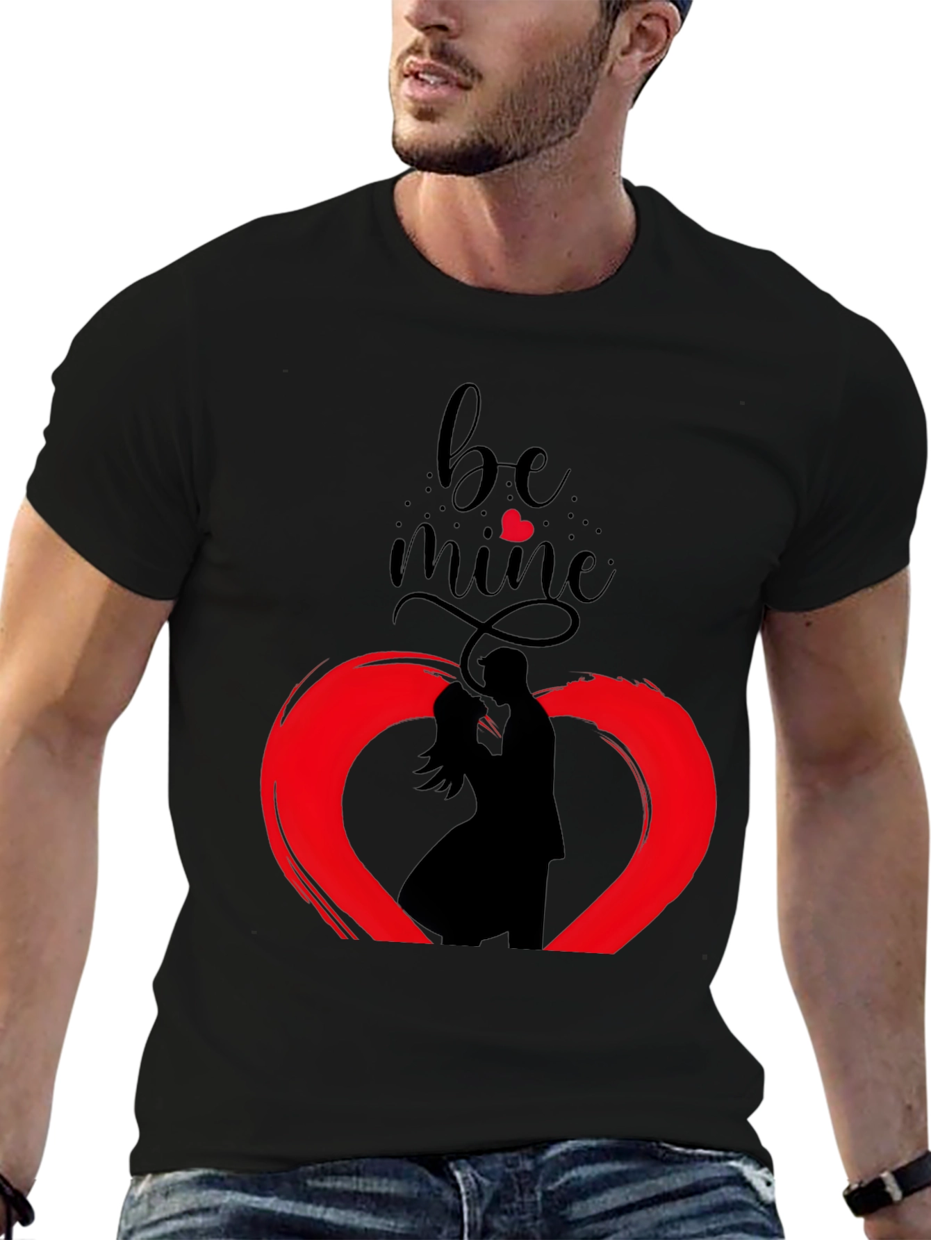 Black Be Mine Valentine's Graphic Tee - Stylish Black Cotton view 6