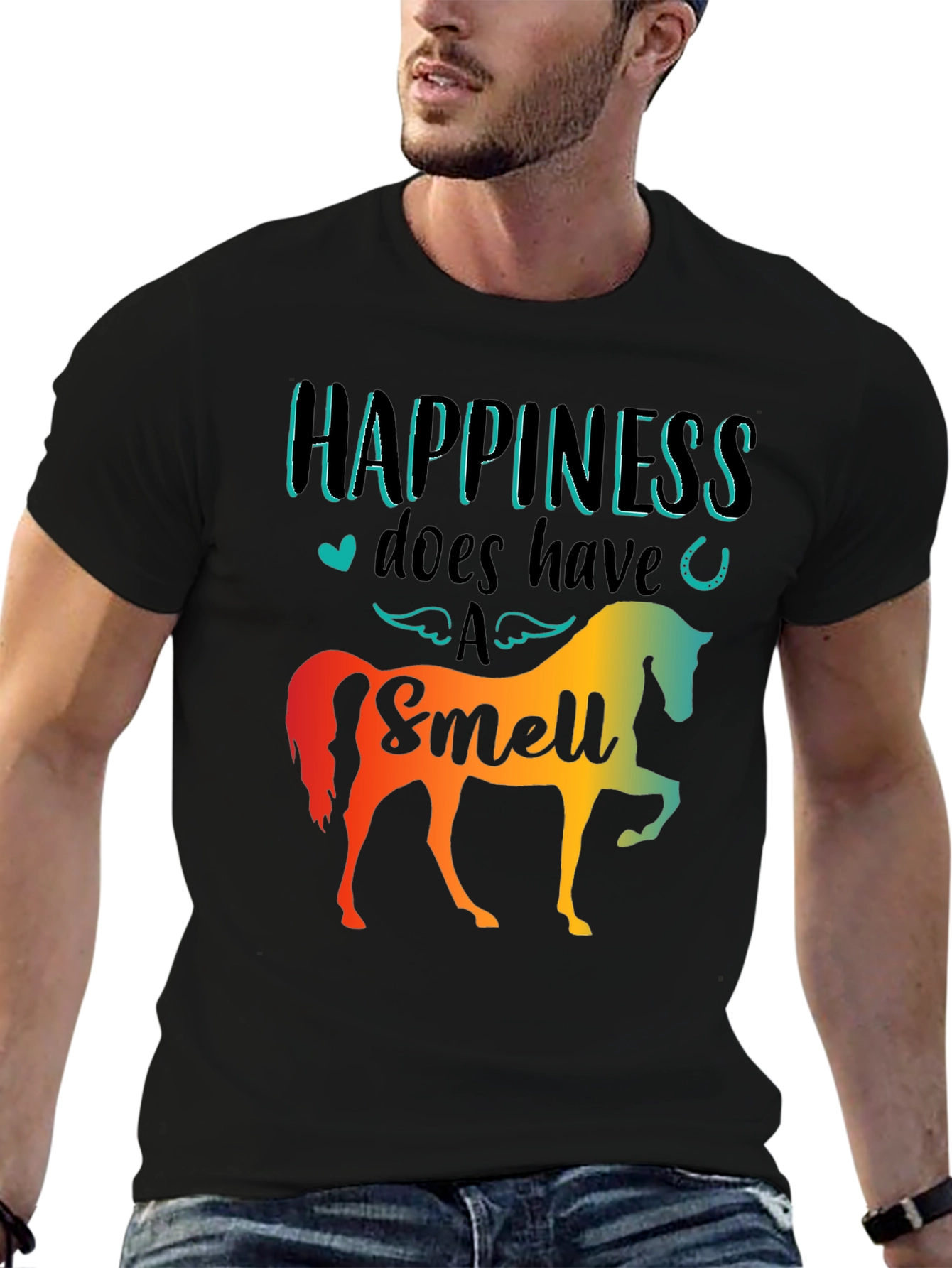 Black Happiness Has a Smell Horse T-Shirt view 6
