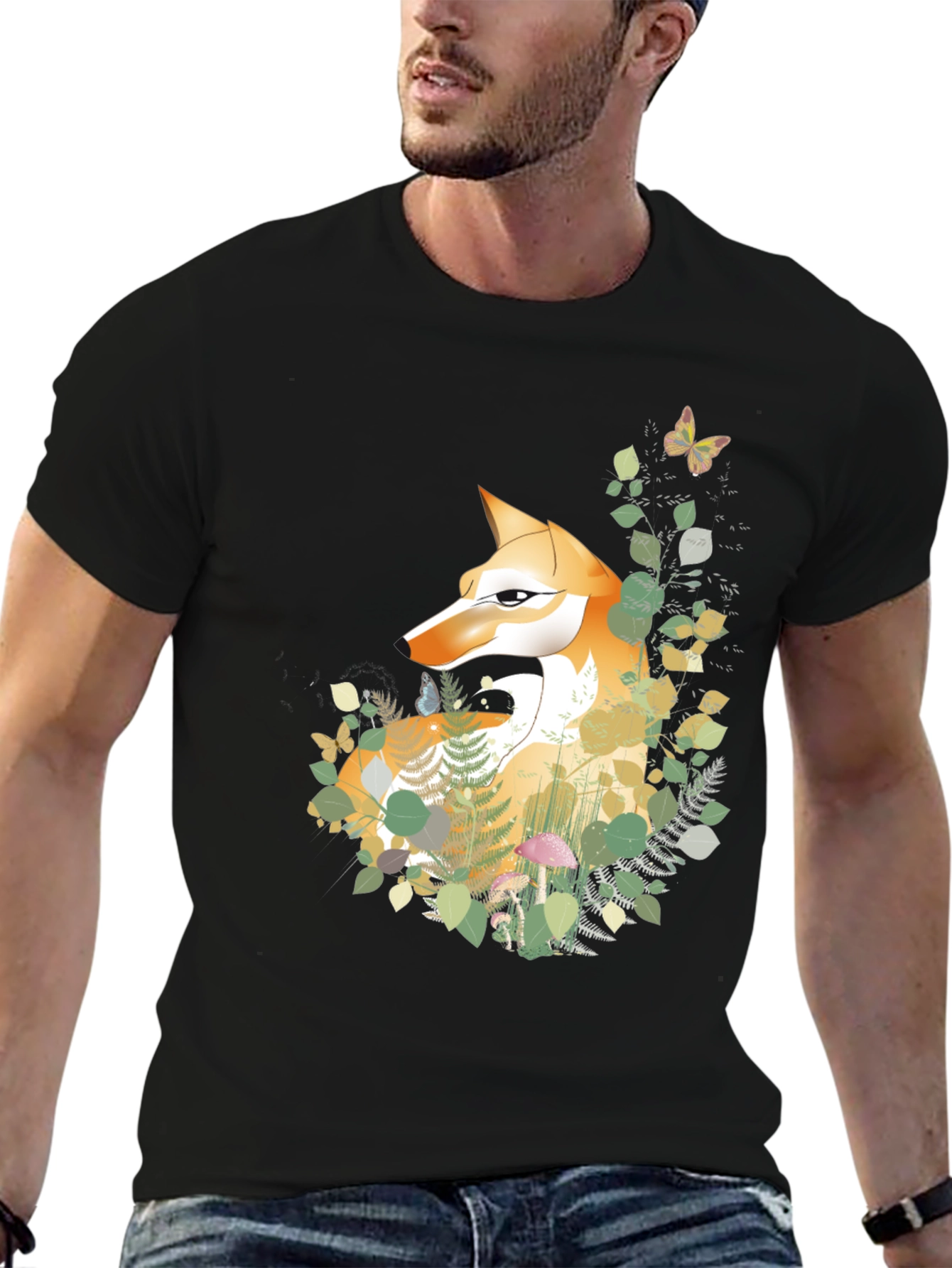 Black Fox & Forest Graphic Tee - Nature Inspired Design view 6