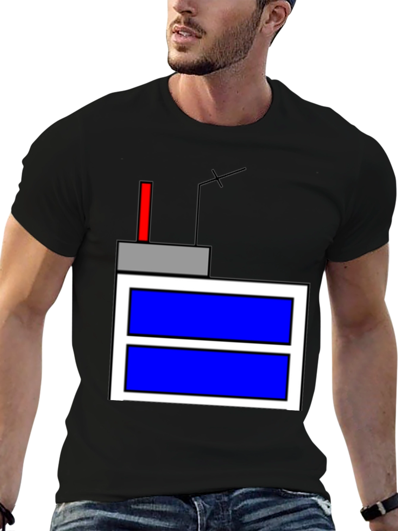 Black Novelty Graphic T-Shirt - Retro Tech Design view 6