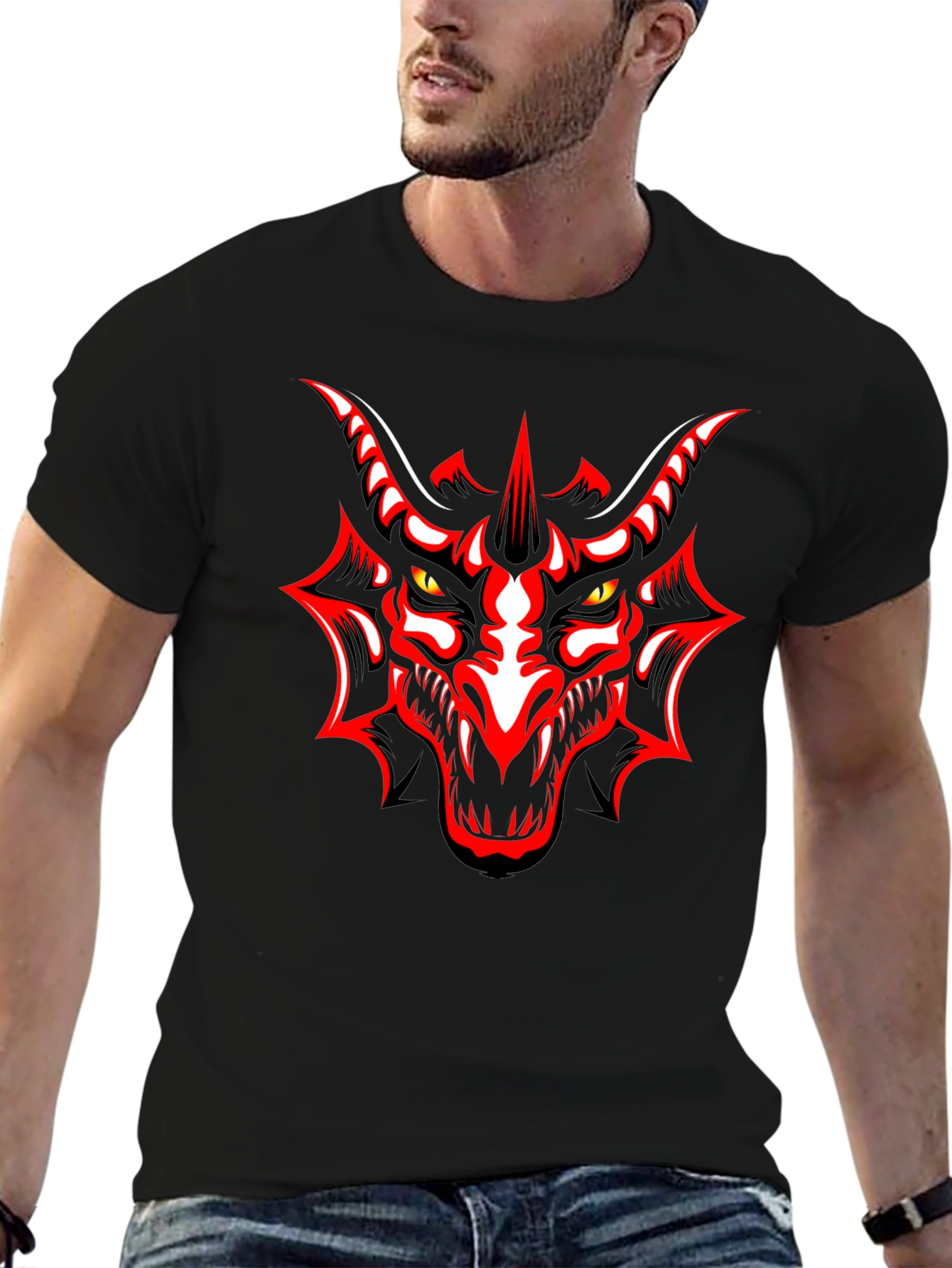 Black Bold Dragon Graphic Black T-Shirt view 6