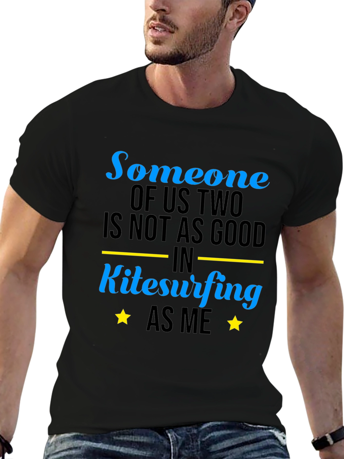 Black Funny Kitesurfing T-Shirt - "Someone Of Us Two" view 6