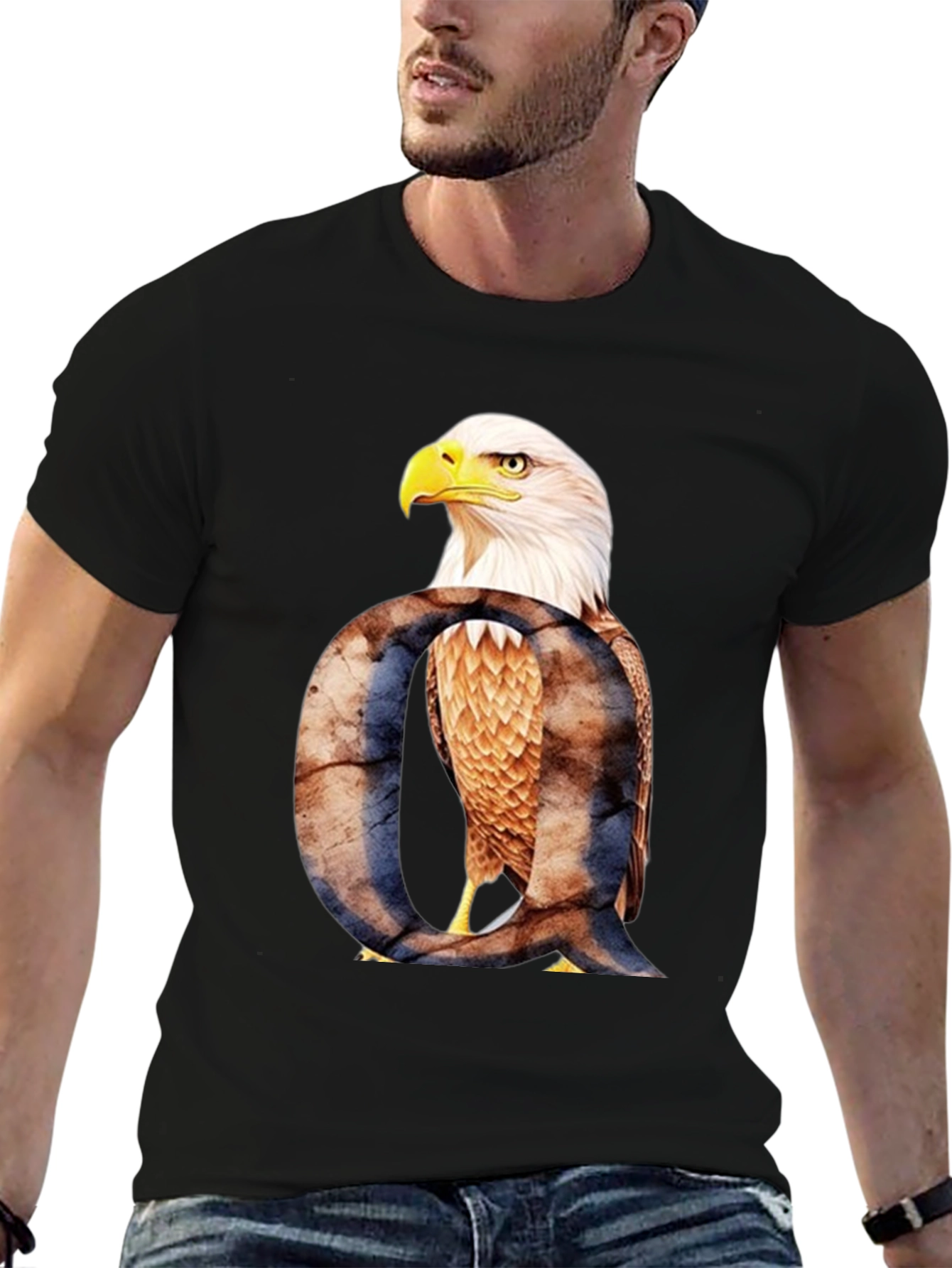 Black Eagle Letter Q Graphic T-Shirt view 6