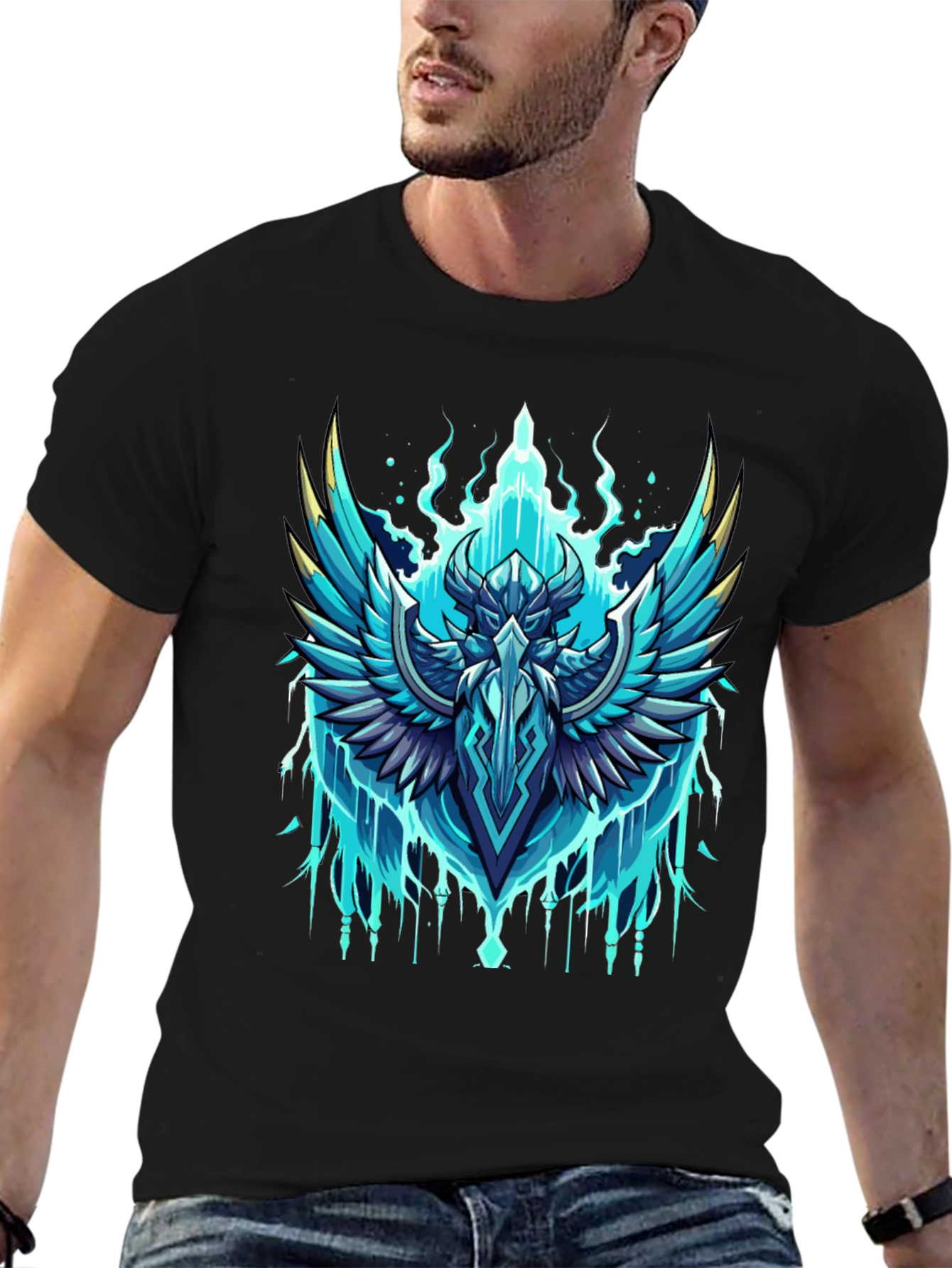 Black Epic Winged Crest Graphic Tee - Black Cotton view 6