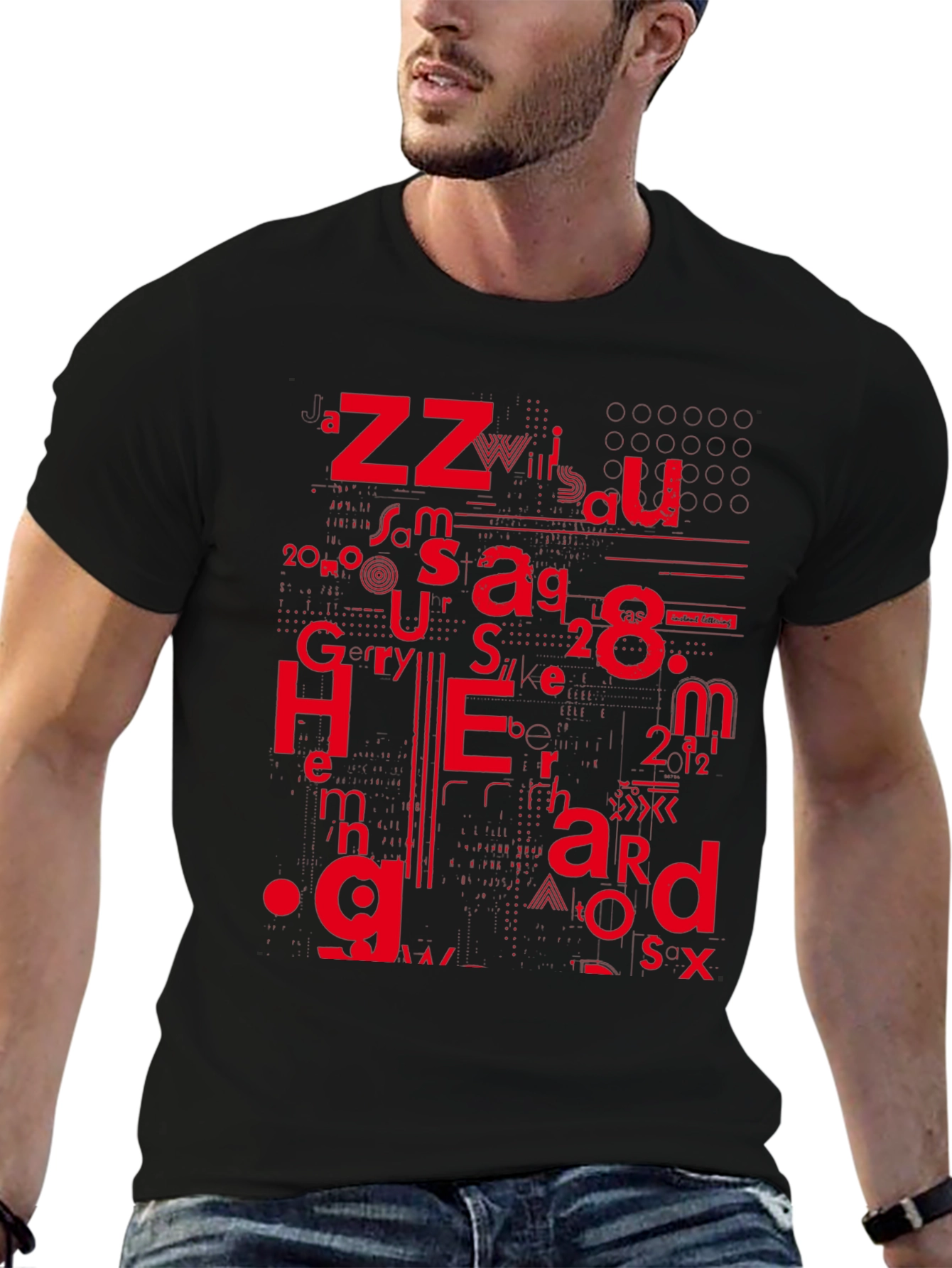 Abstract Typographic Graphic Black T-Shirt - 6