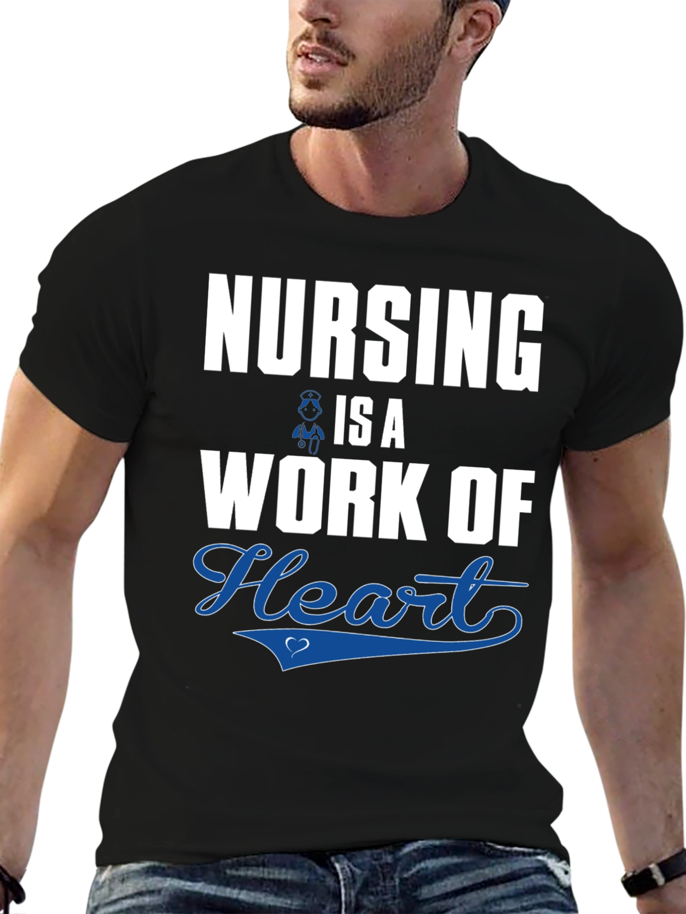 Black Nursing is a Work of Heart T-Shirt view 6