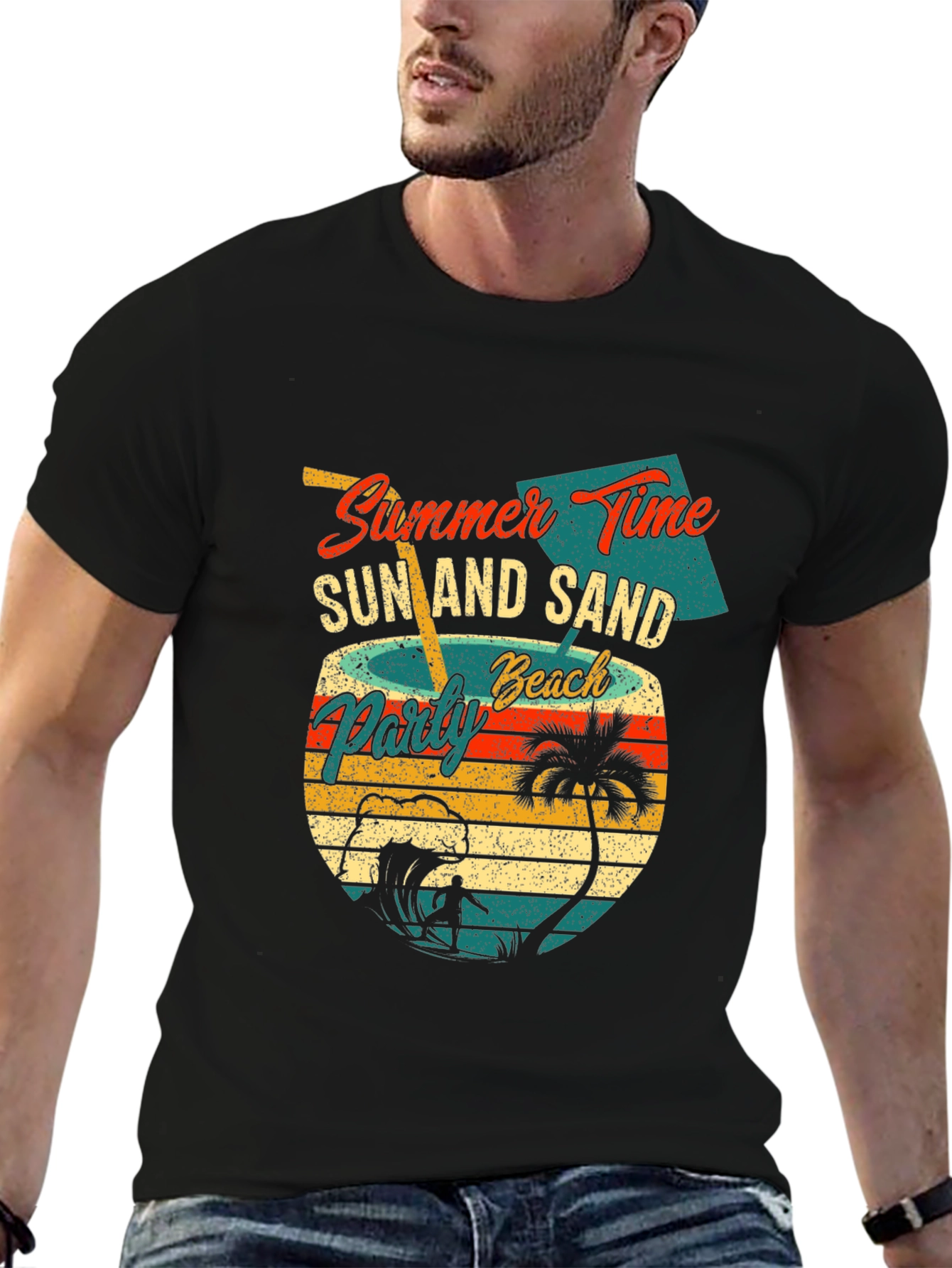 Black Summer Time Beach Party Graphic T-Shirt view 6