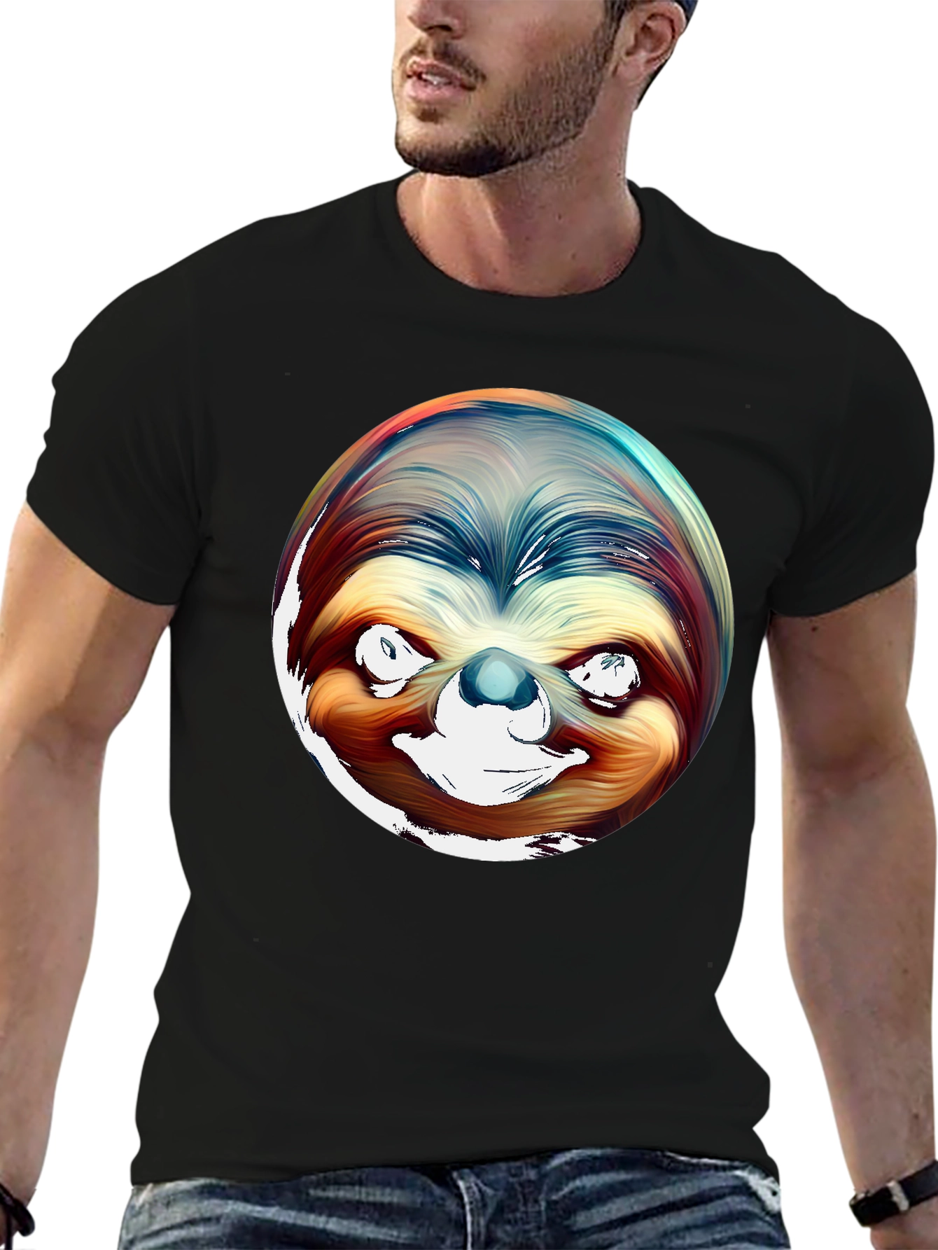 Black Sloth Graphic Tee - Men's Black Cotton T-Shirt view 6