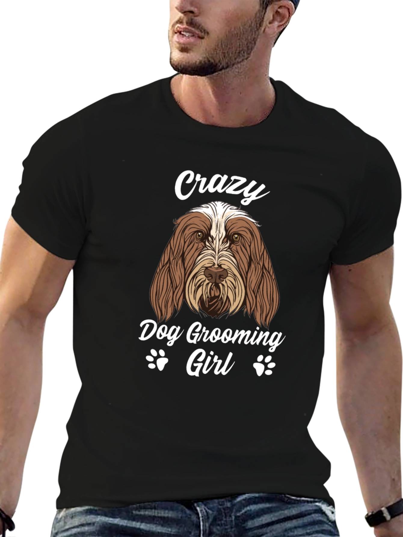 Black Crazy Dog Grooming Girl T-Shirt view 6