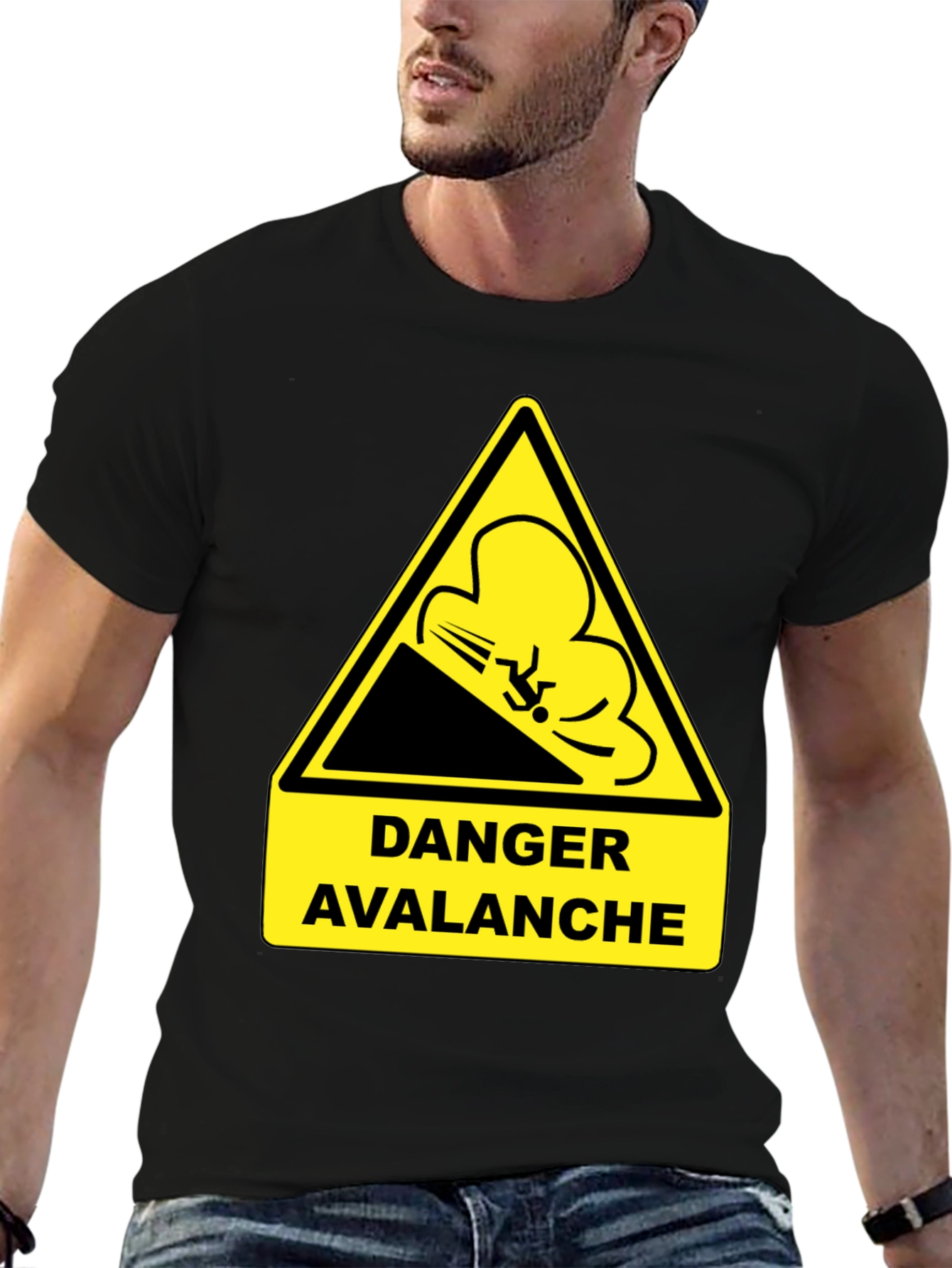 Black Danger Avalanche Warning Black T-Shirt view 6
