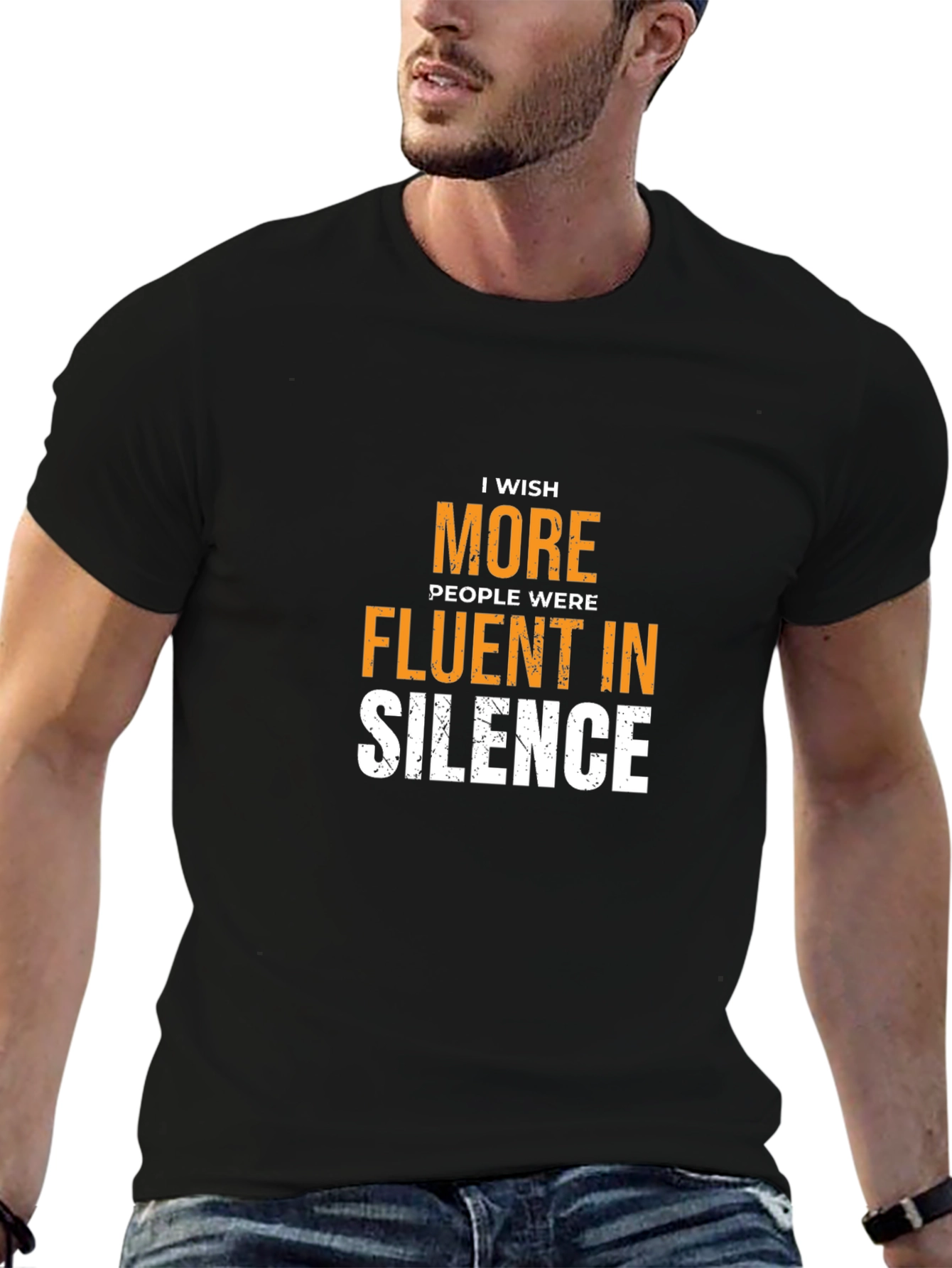 Black Fluent in Silence Graphic Tee - Trendy Slogan Shirt view 6