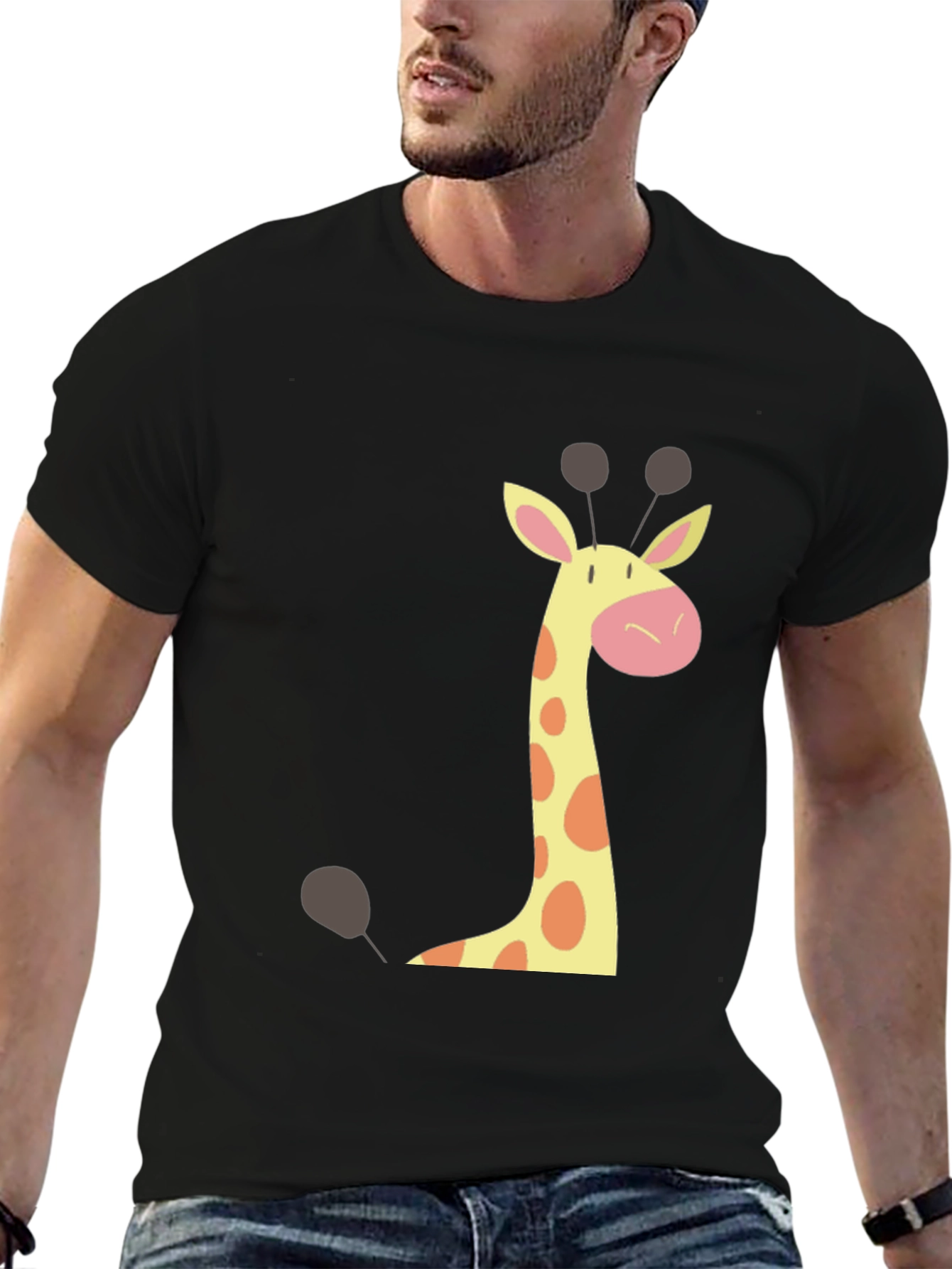 Black Giraffe Graphic Tee - Black Crew Neck T-Shirt view 6