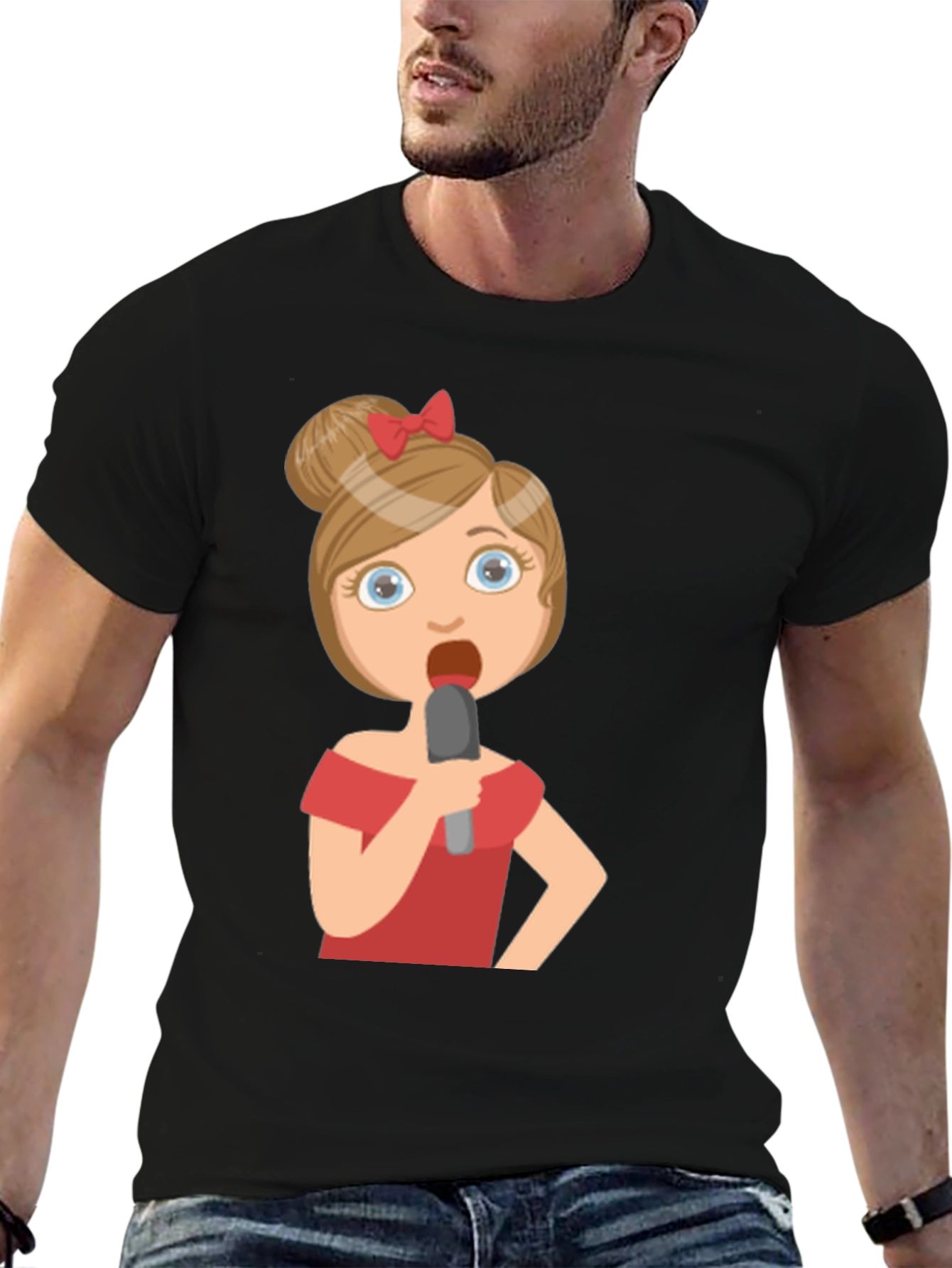 Black Singing Girl Graphic Tee - Black Cotton Blend view 6