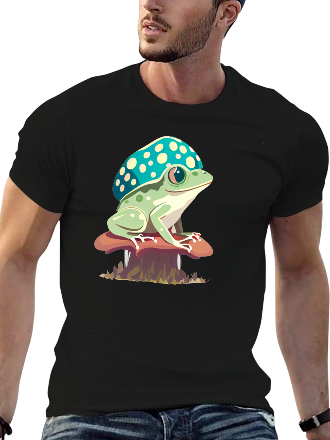 Black Frog on Mushroom Tee view 6