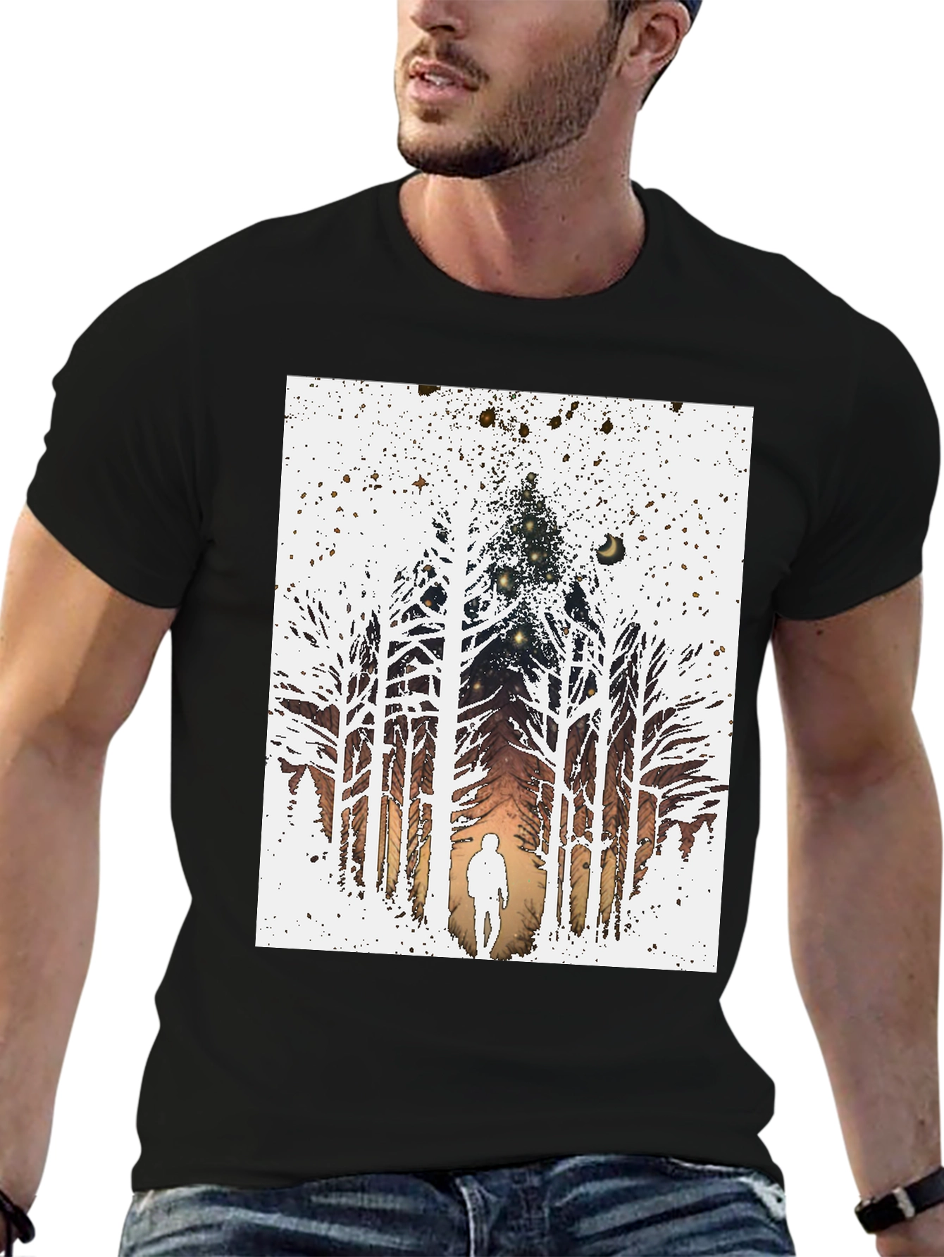 Black Eerie Forest T-Shirt - Silhouette in the Woods view 6