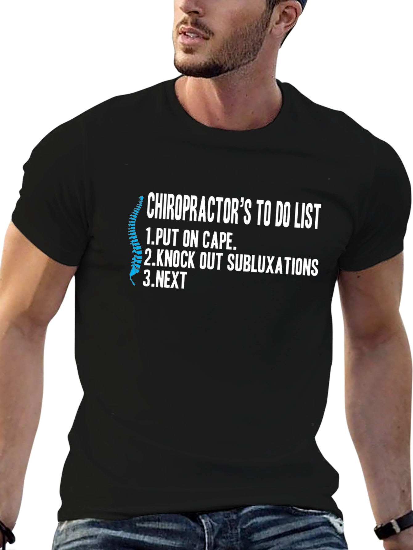 Black Chiropractor To Do List Novelty Graphic T-Shirt view 6