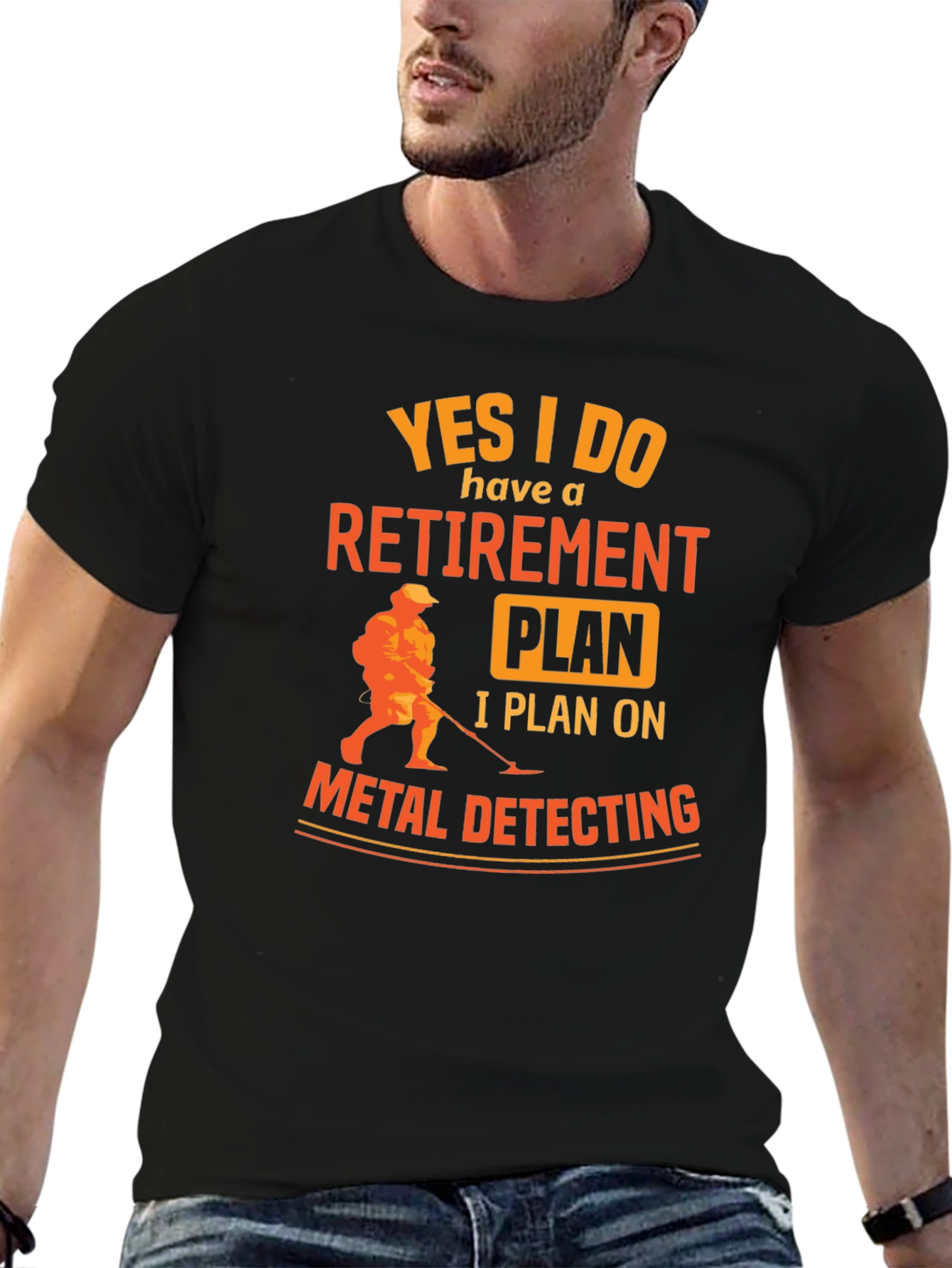 Black Retirement Plan Metal Detecting Graphic Tee view 6