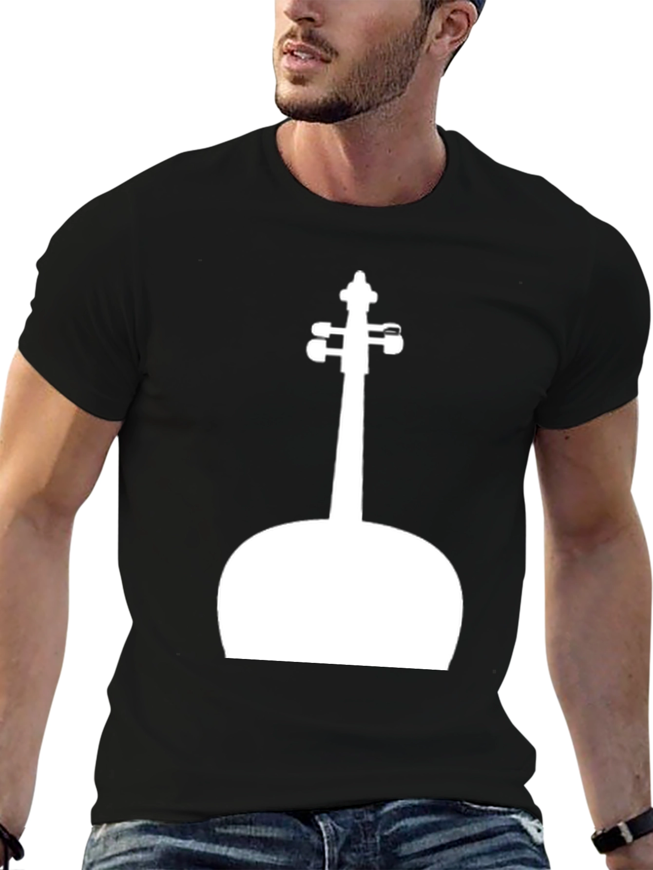 Black Violin Silhouette Graphic Black Tee view 6