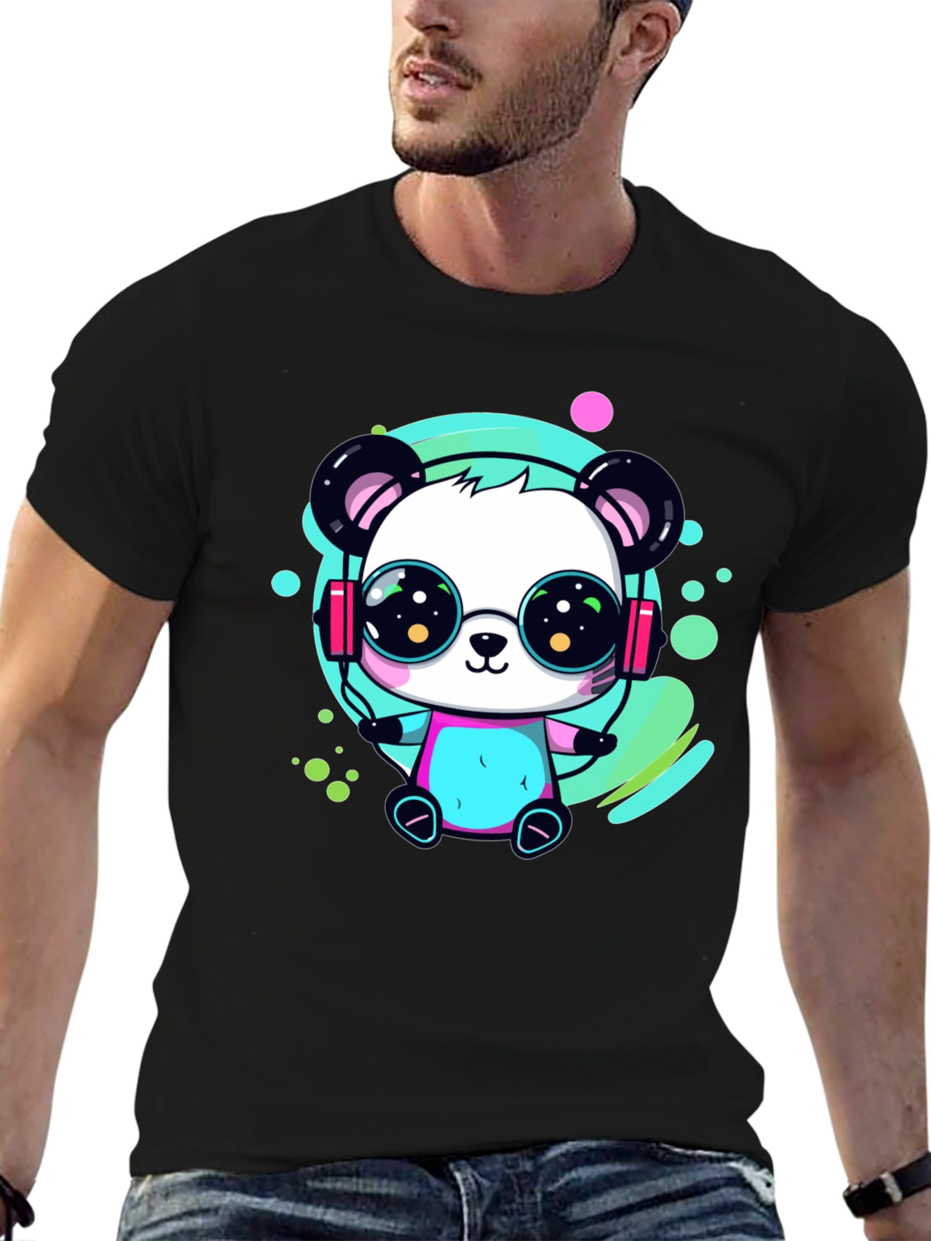 Black Cool Panda Graphic Tee view 6