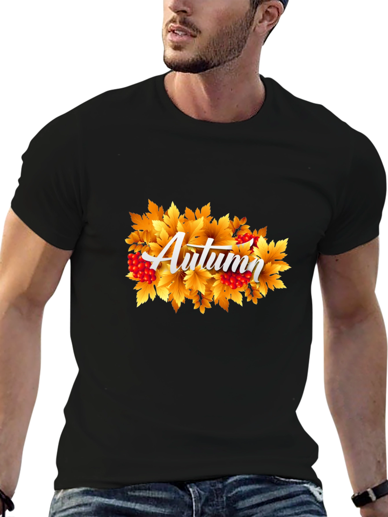 Black Autumn Leaves Graphic Tee - Black Cotton view 6