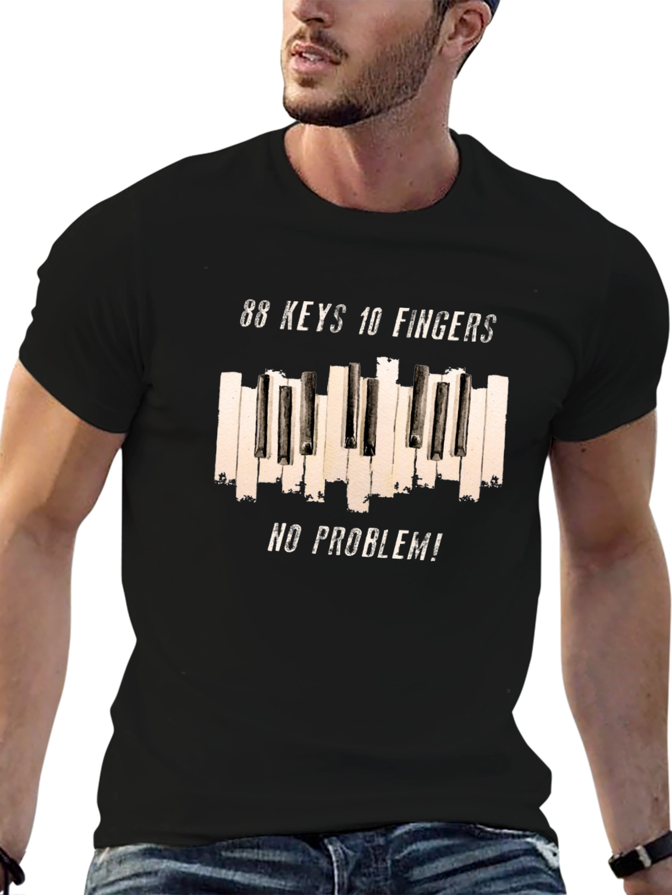 Black 88 Keys 10 Fingers No Problem T-Shirt view 6