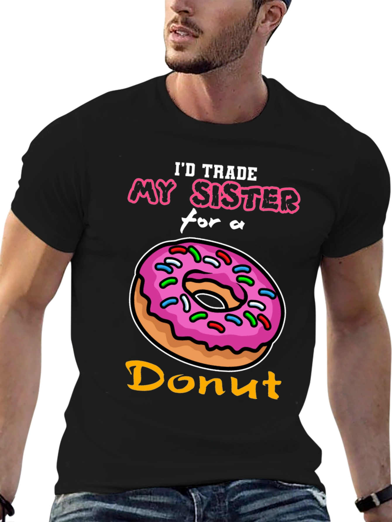 Black I'd Trade My Sister for a Donut T-Shirt view 6