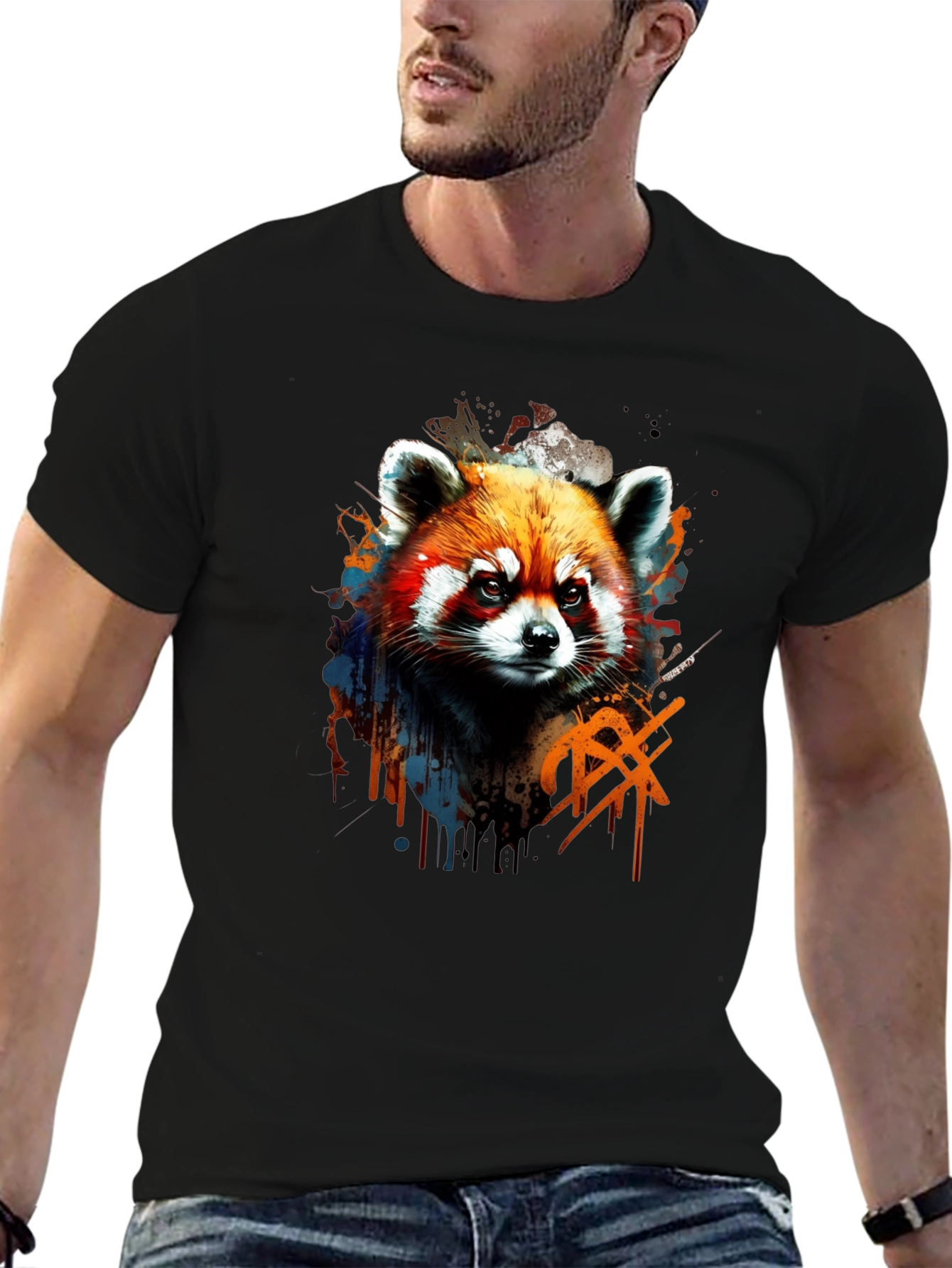 Black Red Panda Graphic Tee - Cool Animal Print Shirt view 6