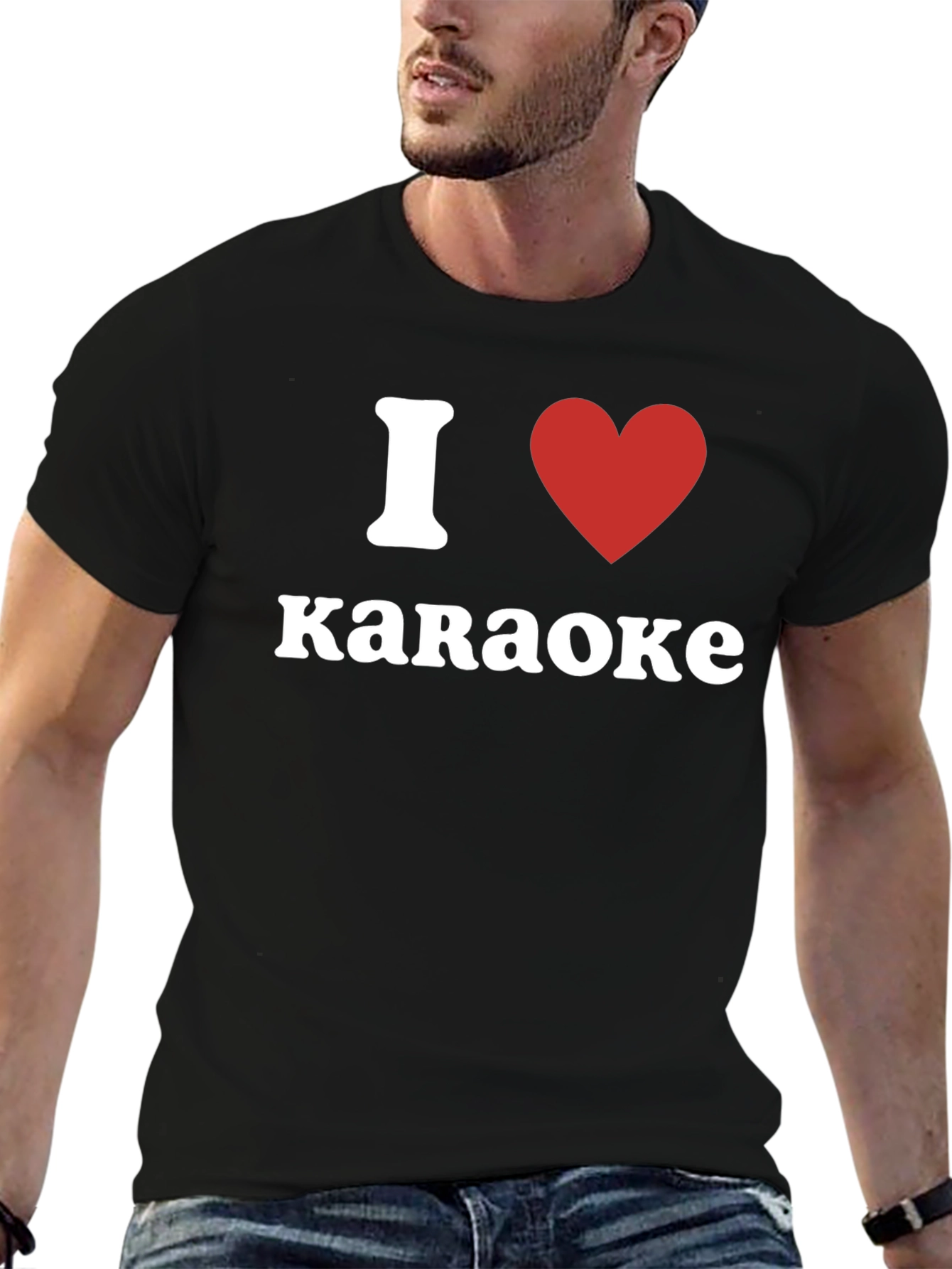 Black I Love Karaoke T-Shirt - Red Heart Design view 6