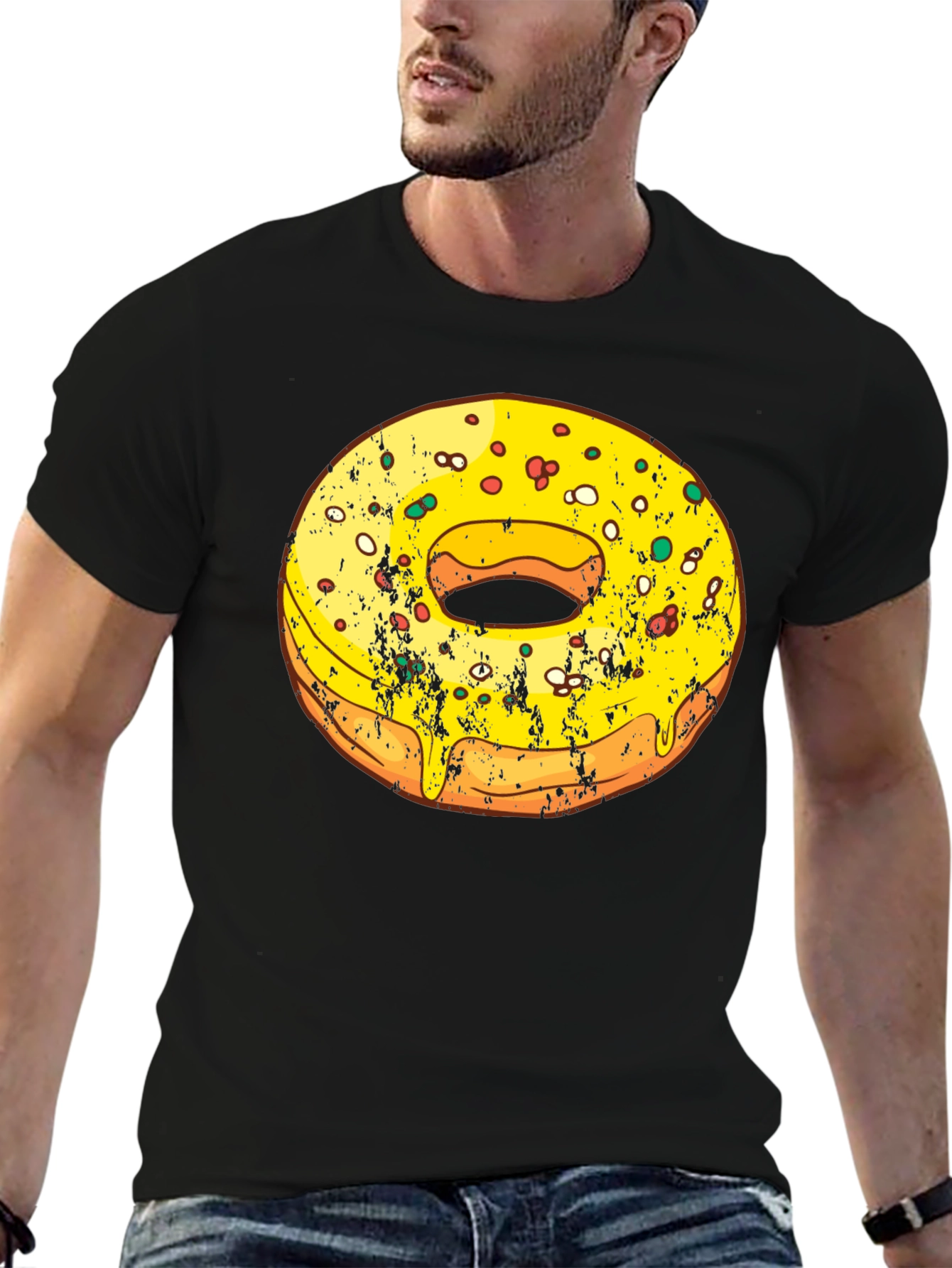 Black Donut Graphic Tee - Fun Foodie T-Shirt view 6