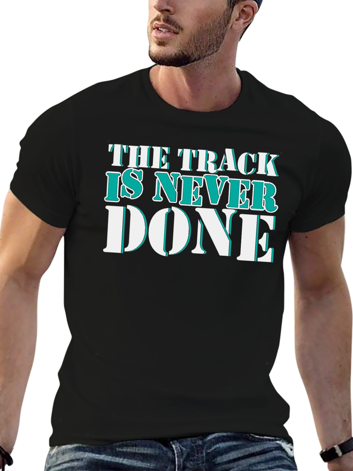 Black The Track Is Never Done Graphic T-Shirt view 6