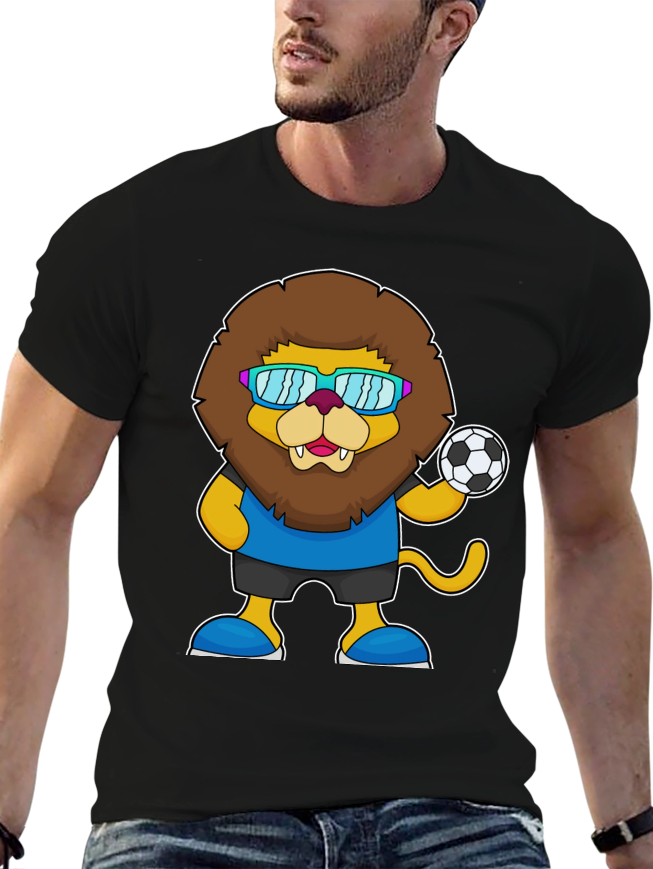 Black Lion Soccer T-Shirt - Fun Cartoon Graphic Tee view 6