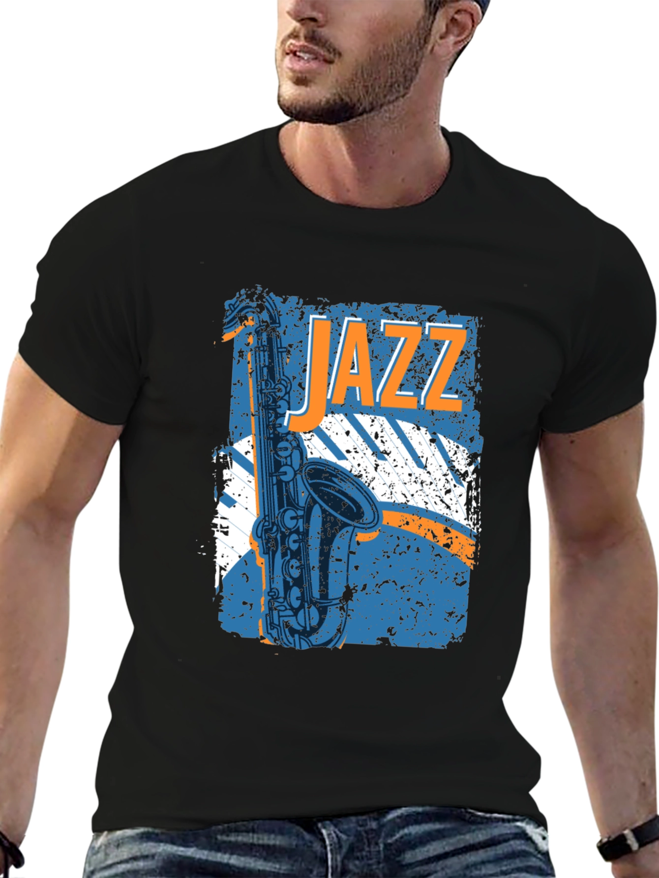 Black Jazz Saxophone Graphic T-Shirt - Music Lover Tee view 6