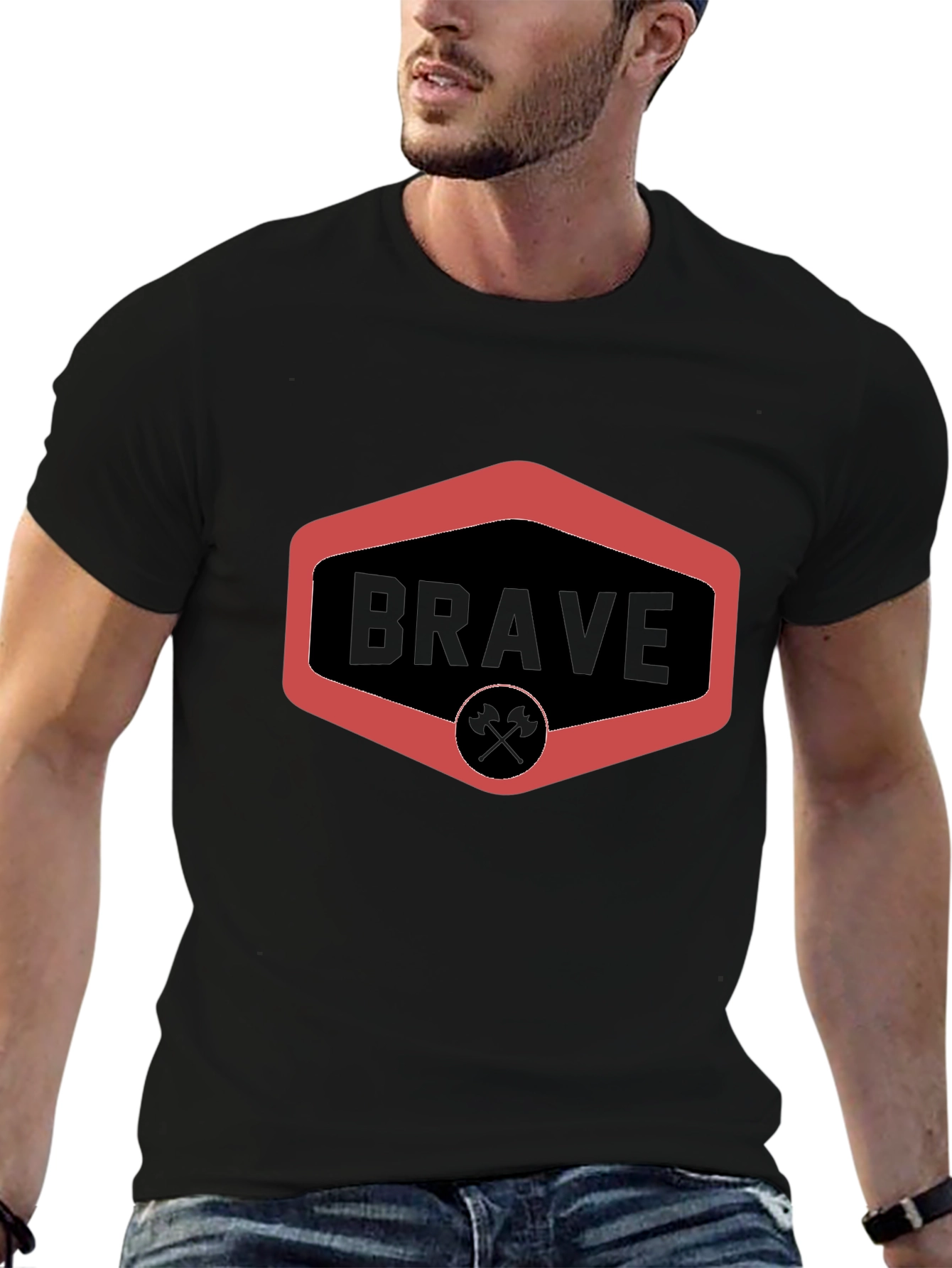 Black Brave Graphic Tee - Black Crew Neck view 6
