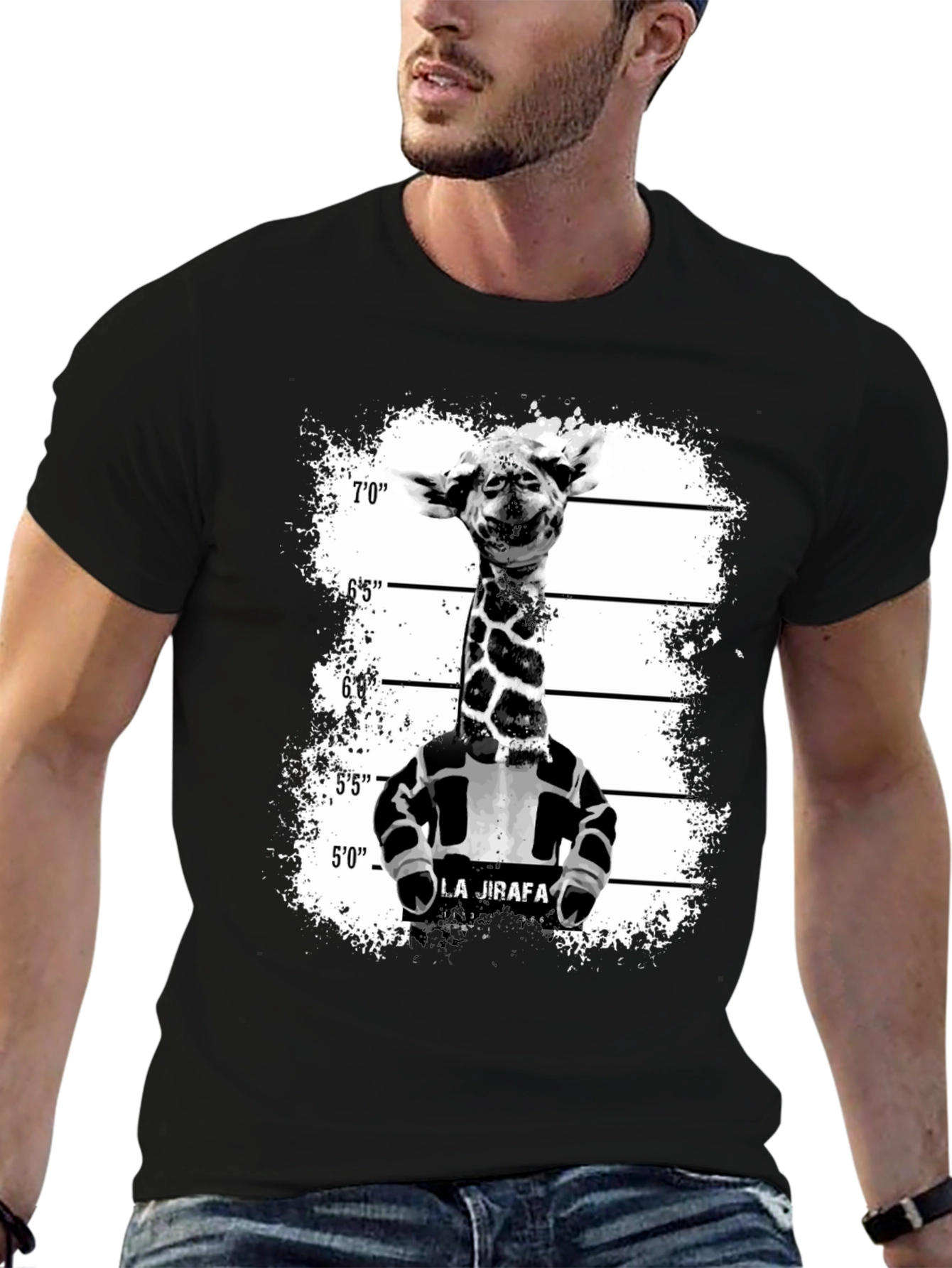Black Giraffe Mugshot Graphic Tee - Funky Animal T-Shirt view 6
