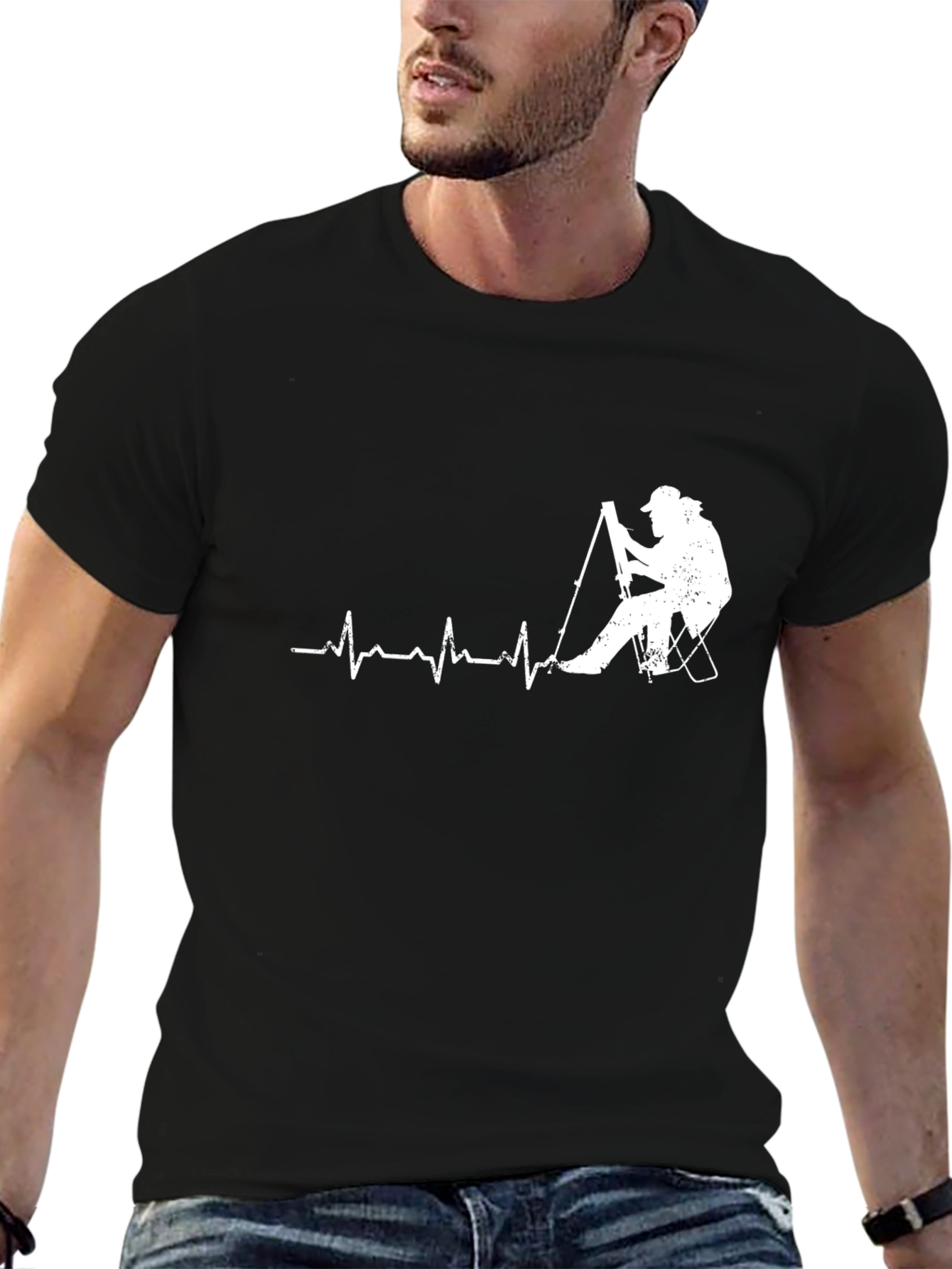 Black Fishing Heartbeat Graphic T-Shirt - Black view 6