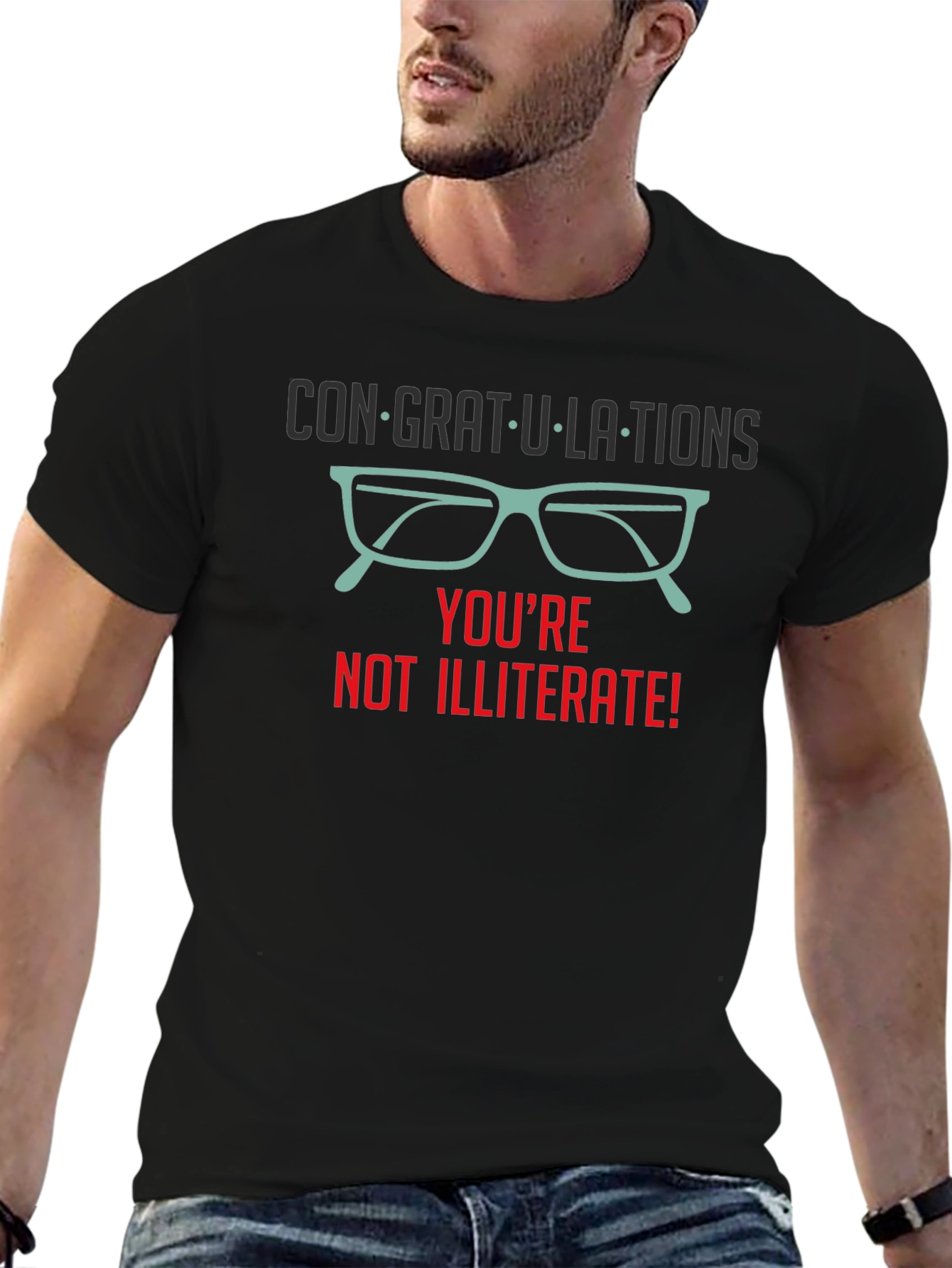 Black Congrats! You're Not Illiterate T-Shirt view 6