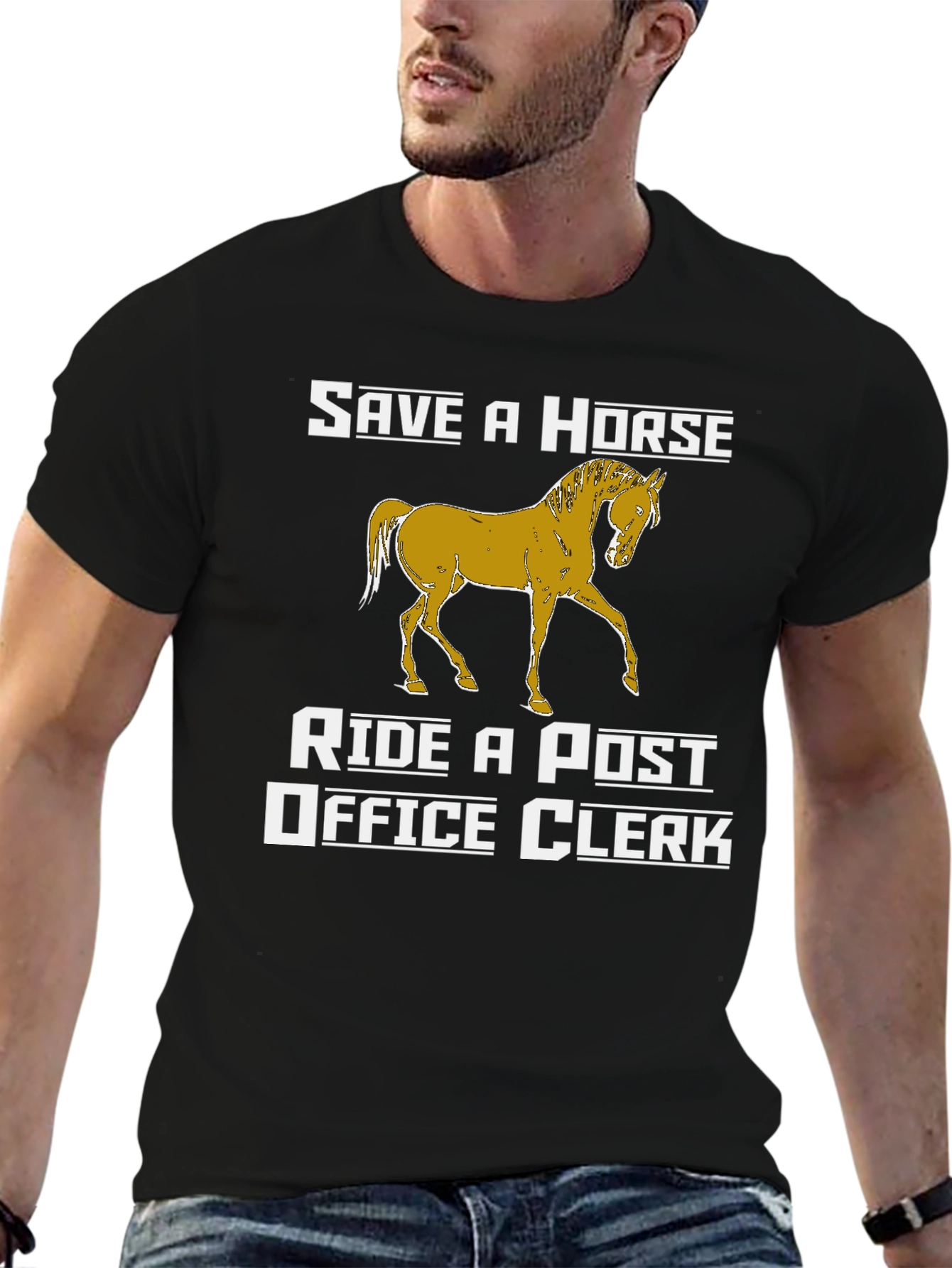 Black Save a Horse Ride a Post Office Clerk Graphic T-Shirt view 6
