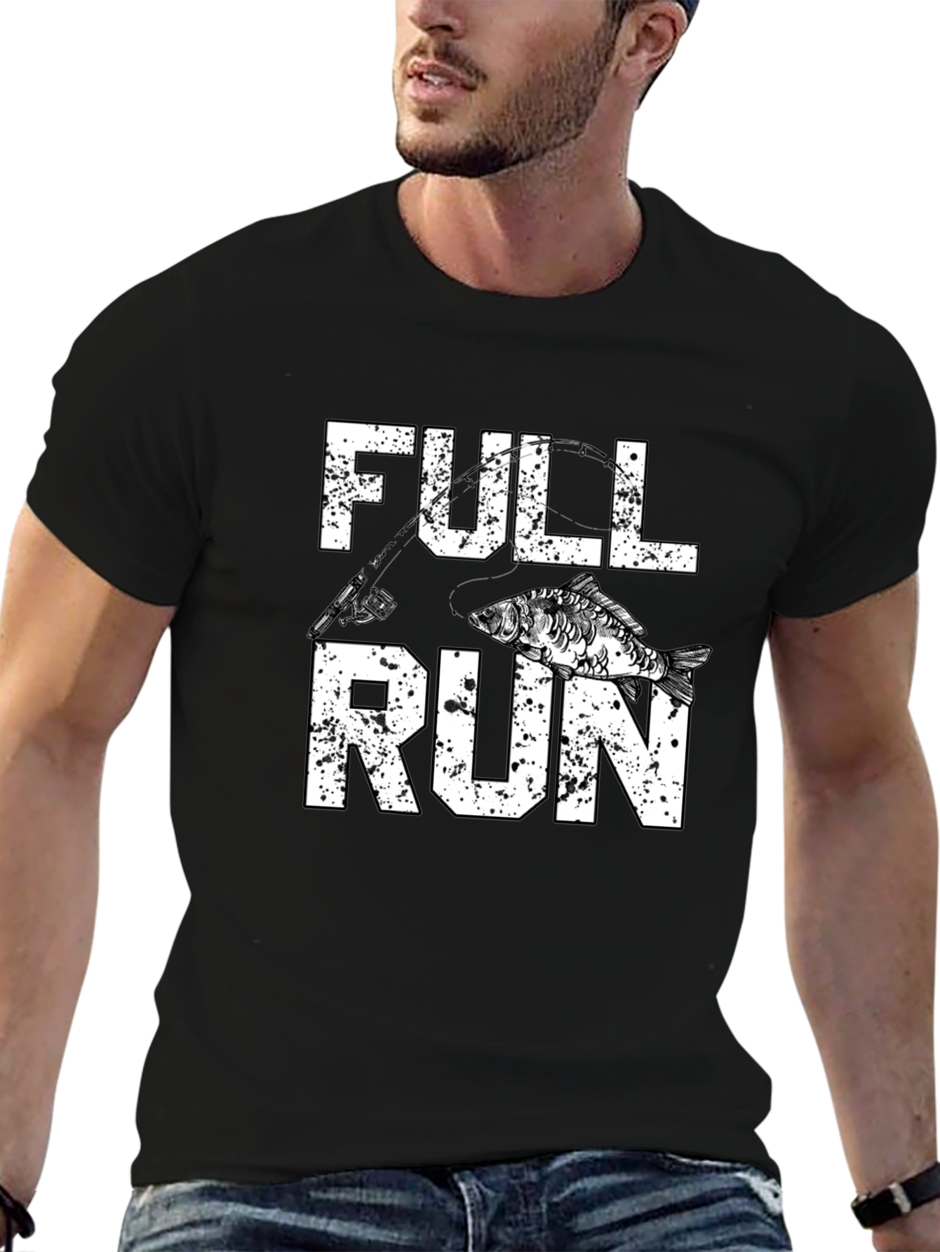 Black Full Run Fishing Graphic T-Shirt view 6