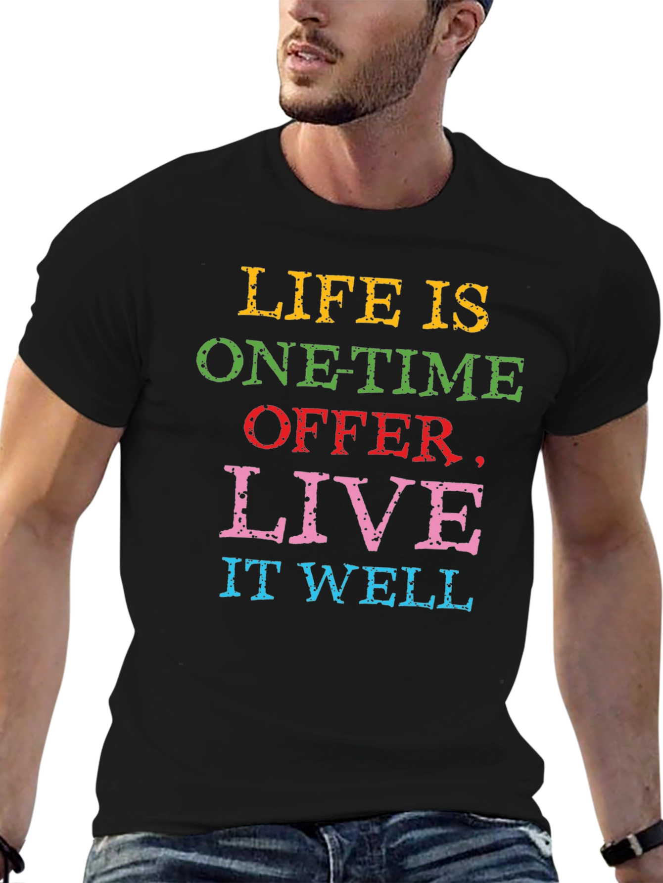 Black Life is One-Time Offer Slogan T-Shirt view 6