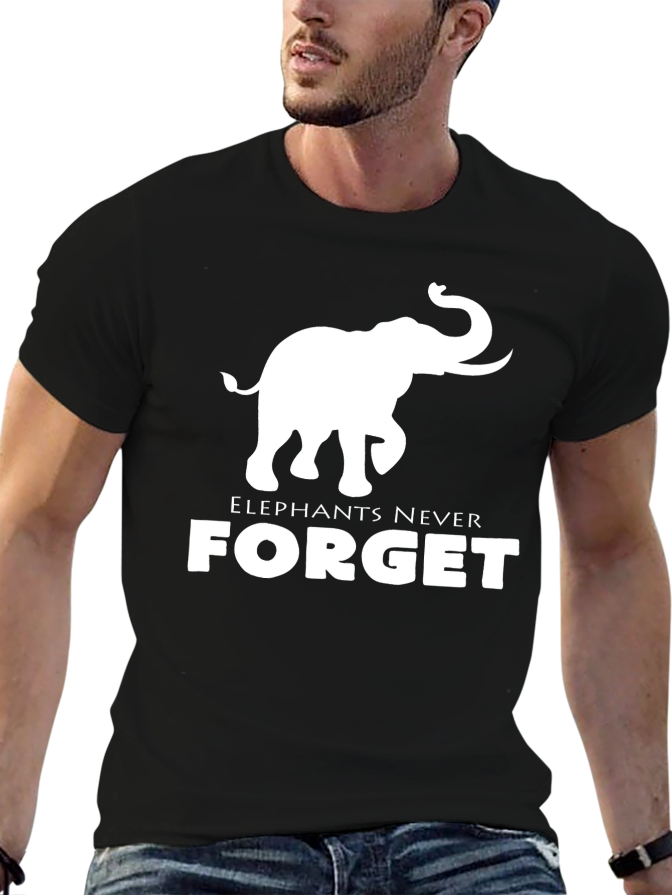 Black Elephant Never Forget Black Graphic Tee view 6