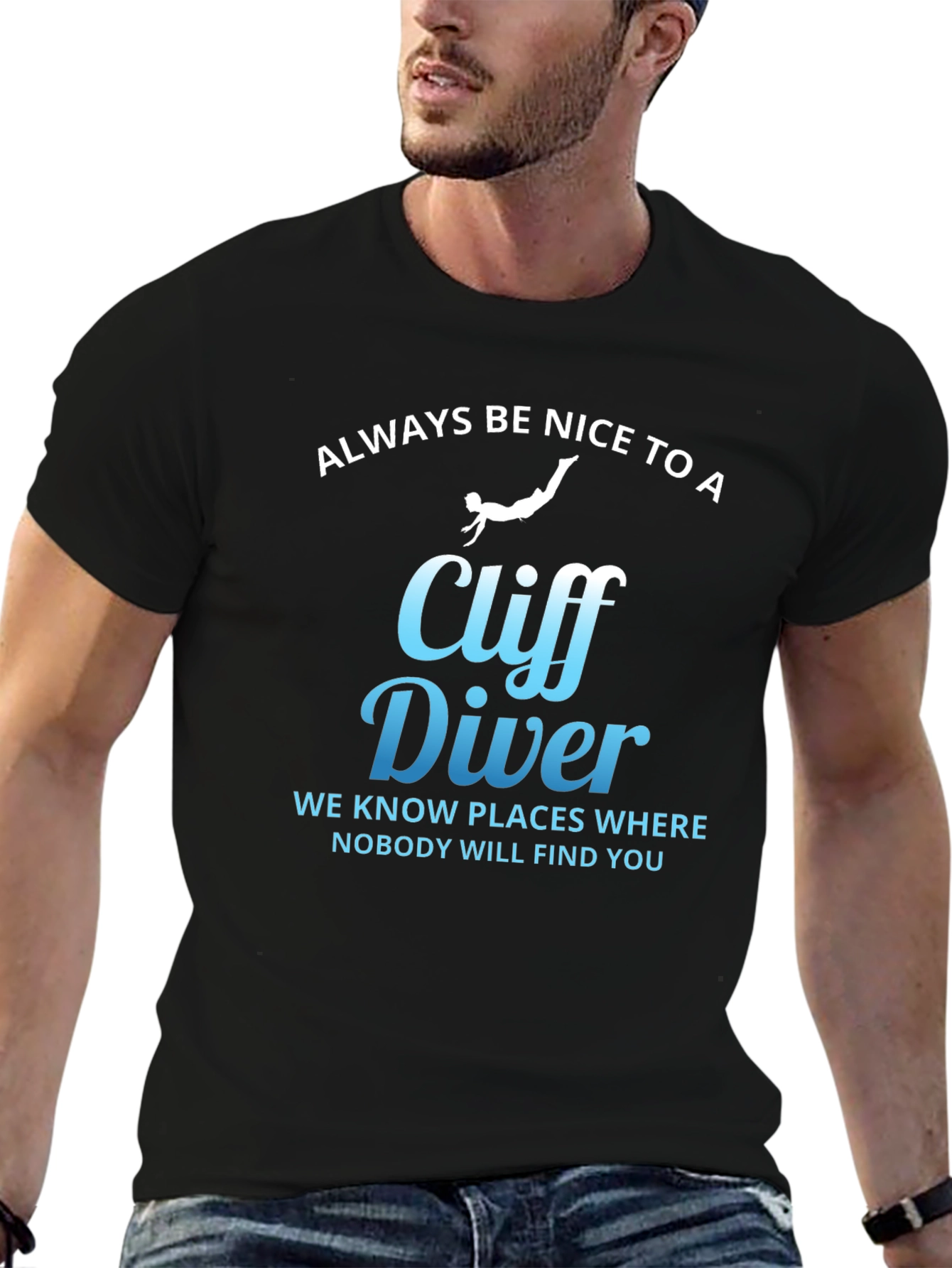 Black Cliff Diver T-Shirt - Funny Warning view 6