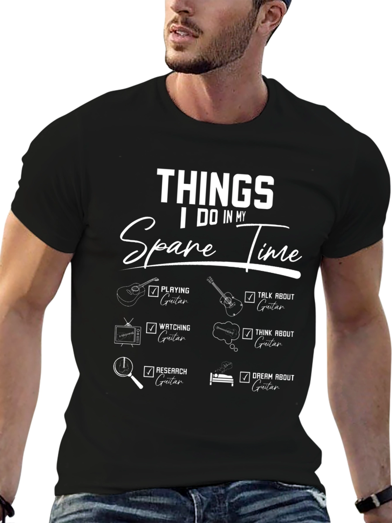 Black Guitar Lover's T-Shirt: Spare Time Activities view 6