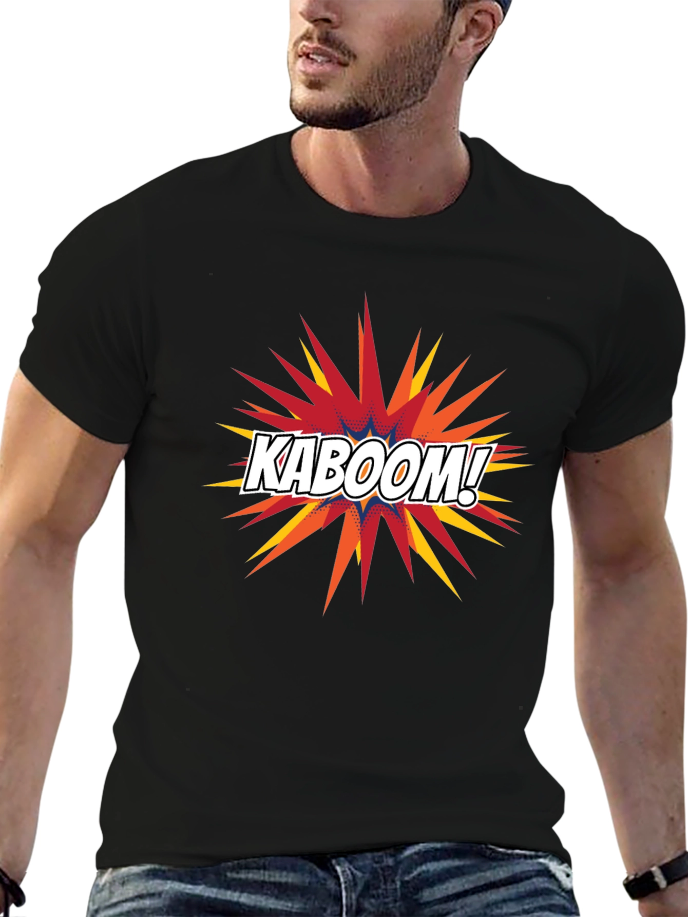 Black Kaboom Graphic Tee - Black Cotton Comfort Fit view 6