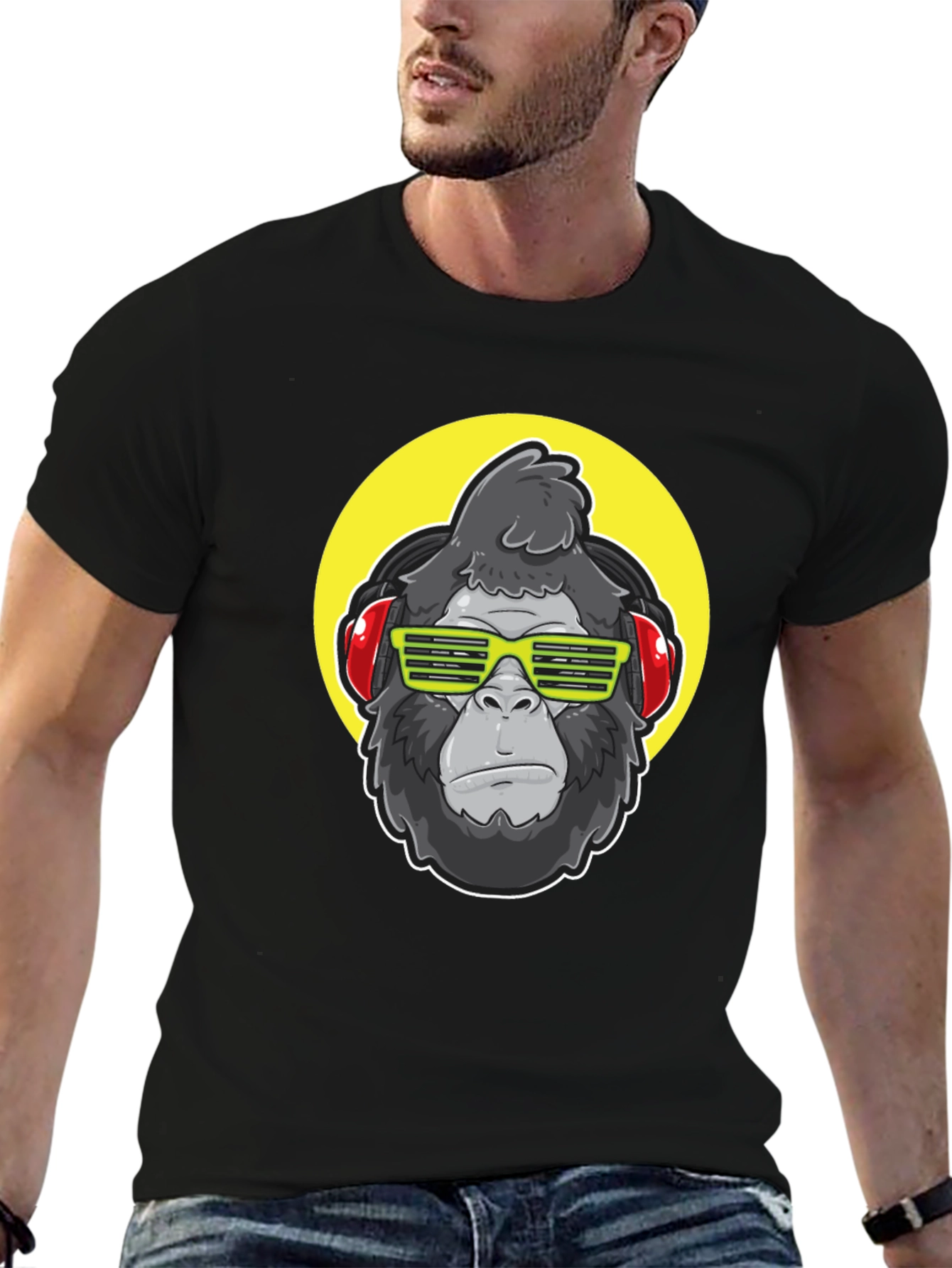 Black Cool Gorilla Graphic Tee - Music Lover Style view 6