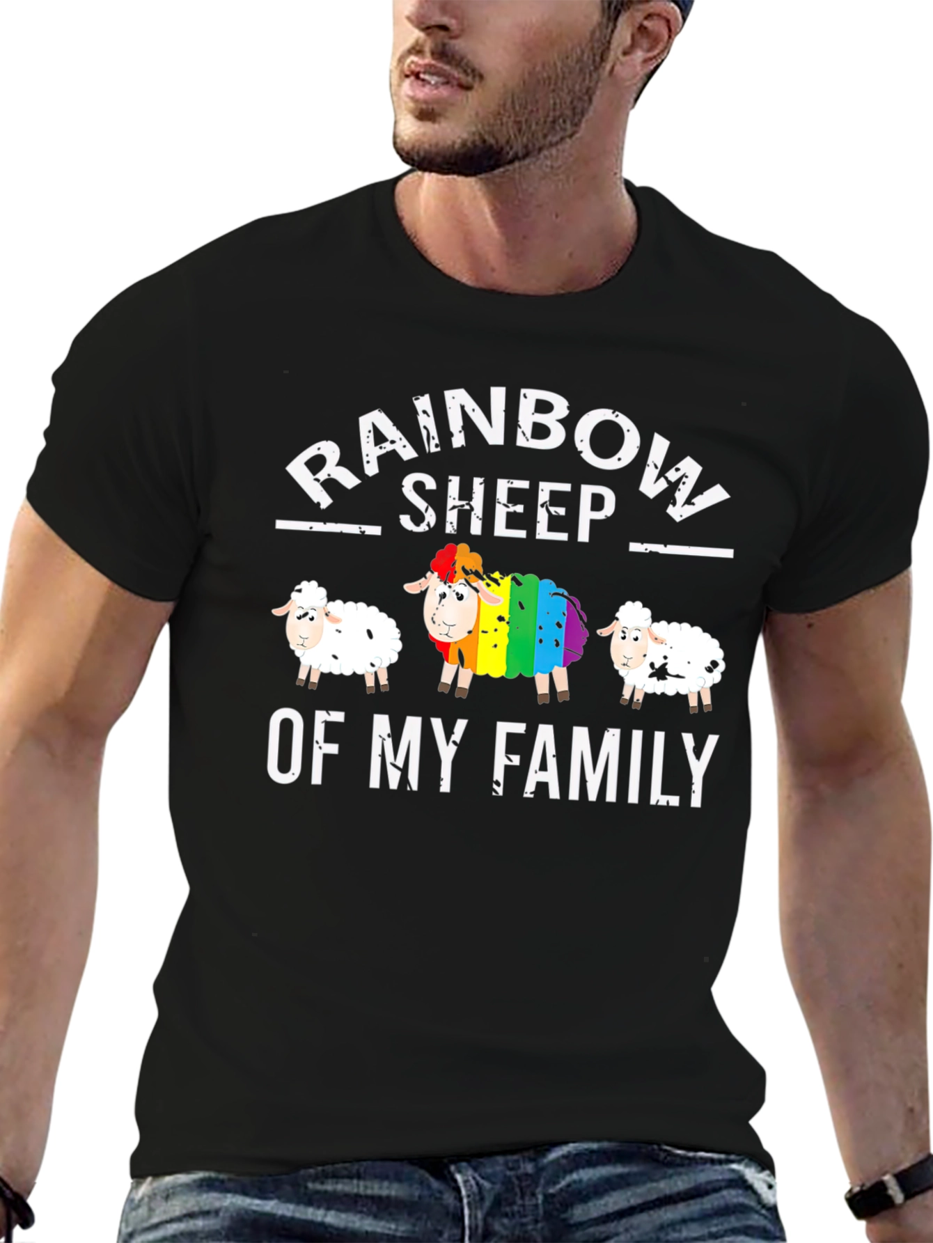 Black Rainbow Sheep Family T-Shirt, Pride LGBT Tee view 6