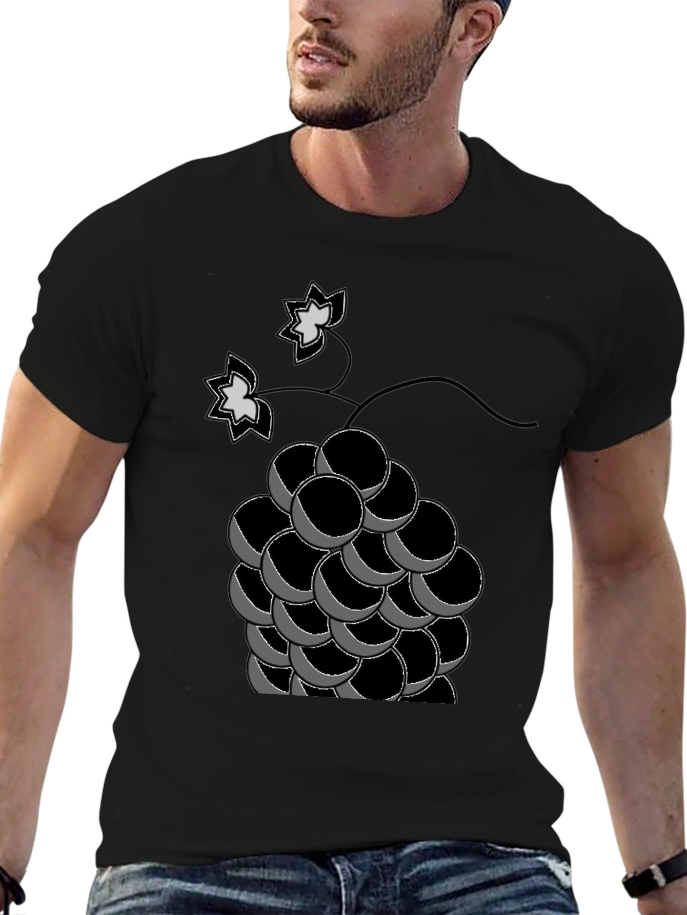 Black Grapes Graphic Tee - Black Cotton T-Shirt view 6