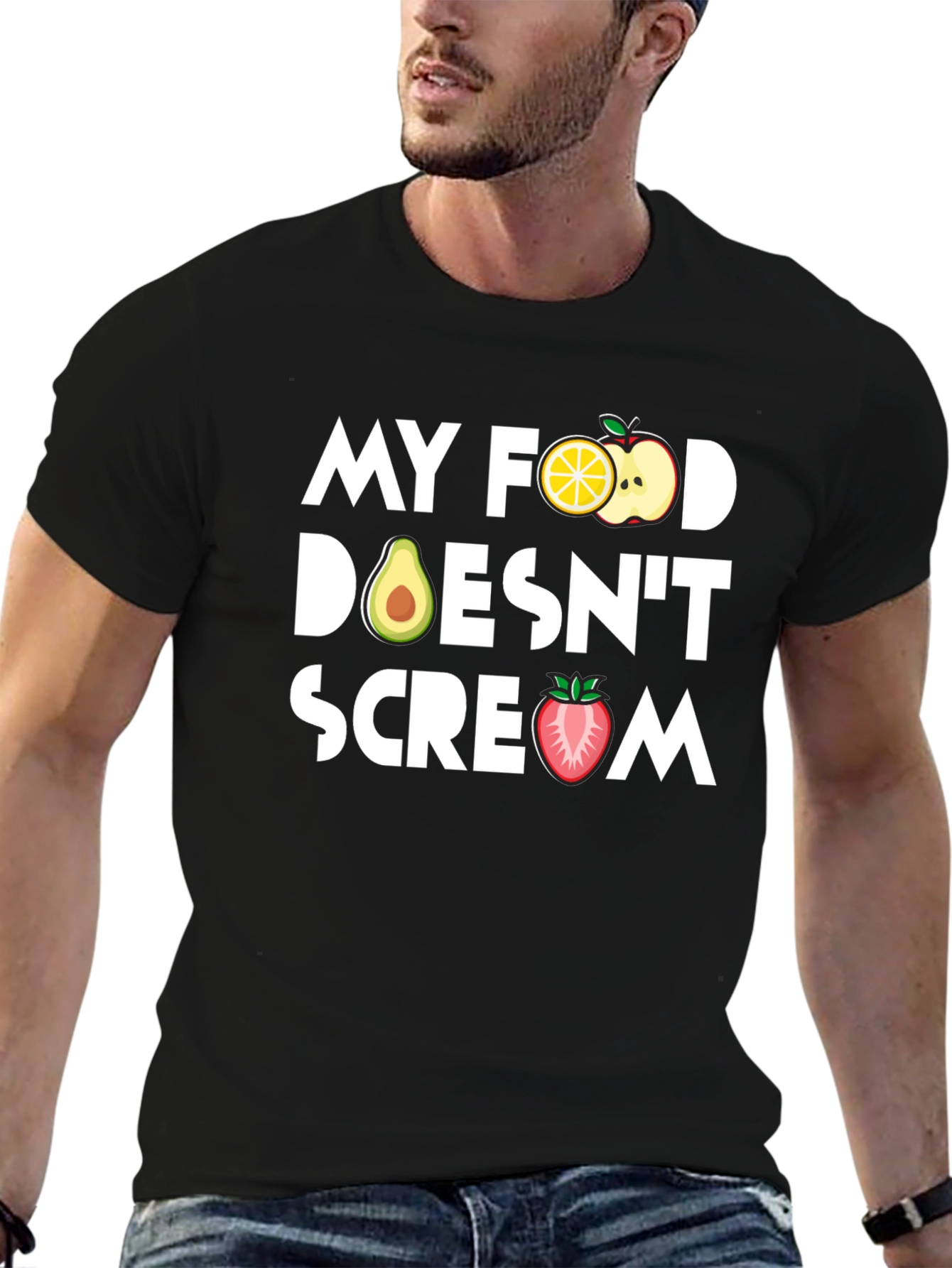 Black Vegan T-Shirt - My Food Doesn't Scream view 6
